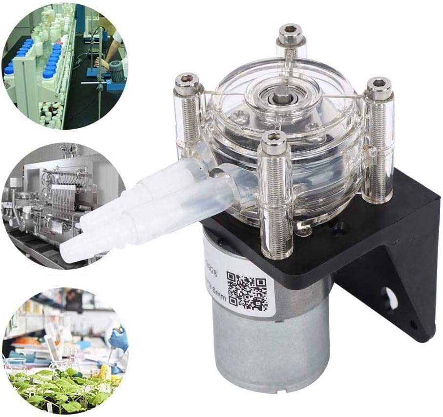 Oumefar Peristaltic Pump Three Rollers 500mL/M Dosing Pump Geared Motor Lab Peristaltic Pump Aquarium Drip Metering Pump with Base(12V)