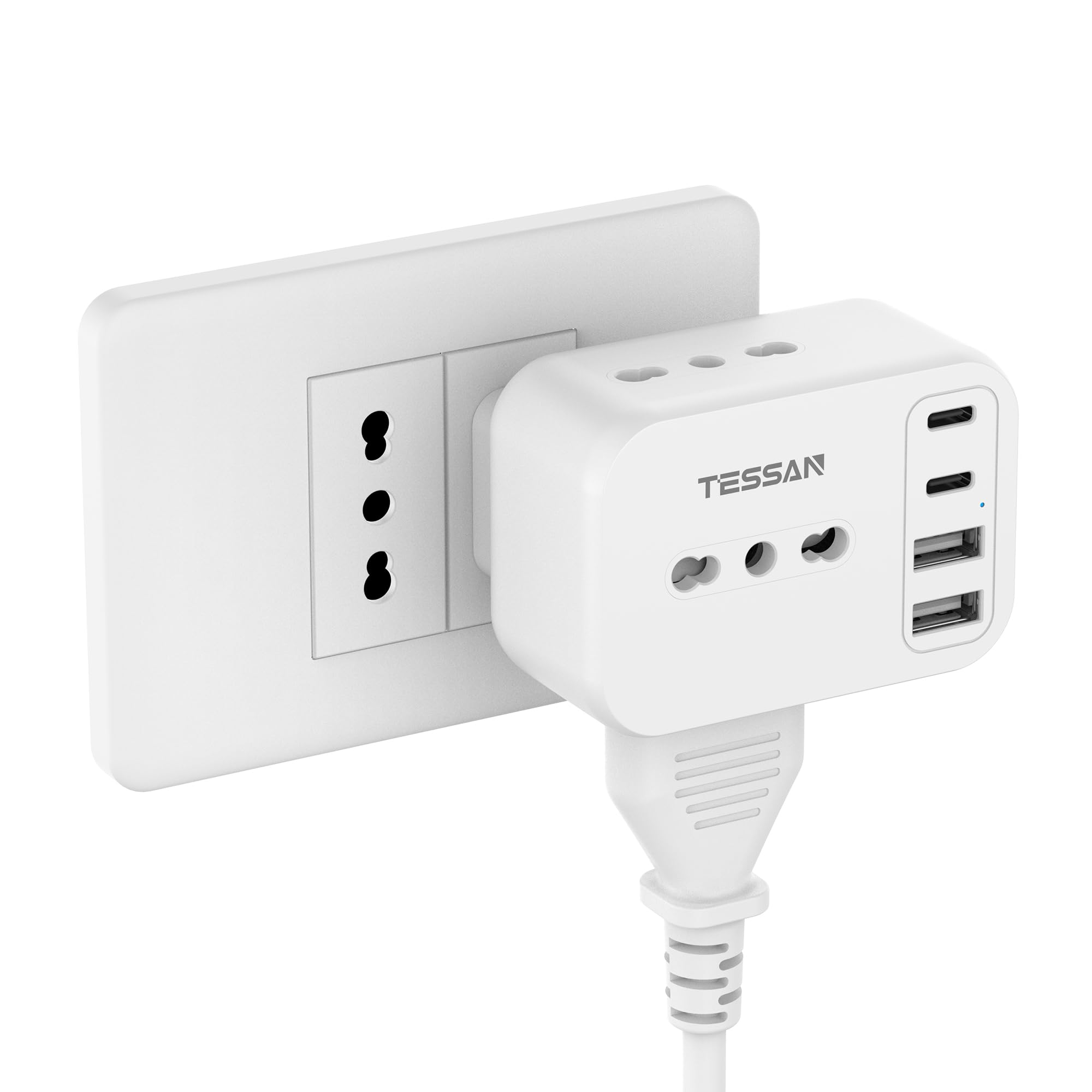 TESSAN 7 IN 1 Presa Multipla Salvaspazio da 13A, Multipresa con 4 Porte USB | Multipresa da Parete con 2 USB C e 2 USB A, 3250W Caricabatterie USB, Tripla Presa da Muro per Casa, Dormitorio, Ufficio