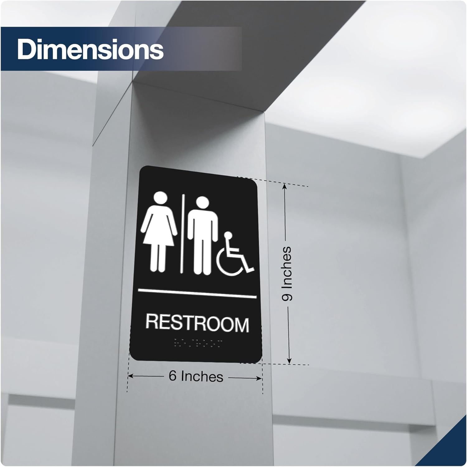 Restroom Sign - ADA Compliant Braille Handicap Restroom Signs for Business with Double Sided 3M Tape - ABS Plastic Unisex Restroom Sign 9” x 6”- Pack of 4 for Offices and Restaurants