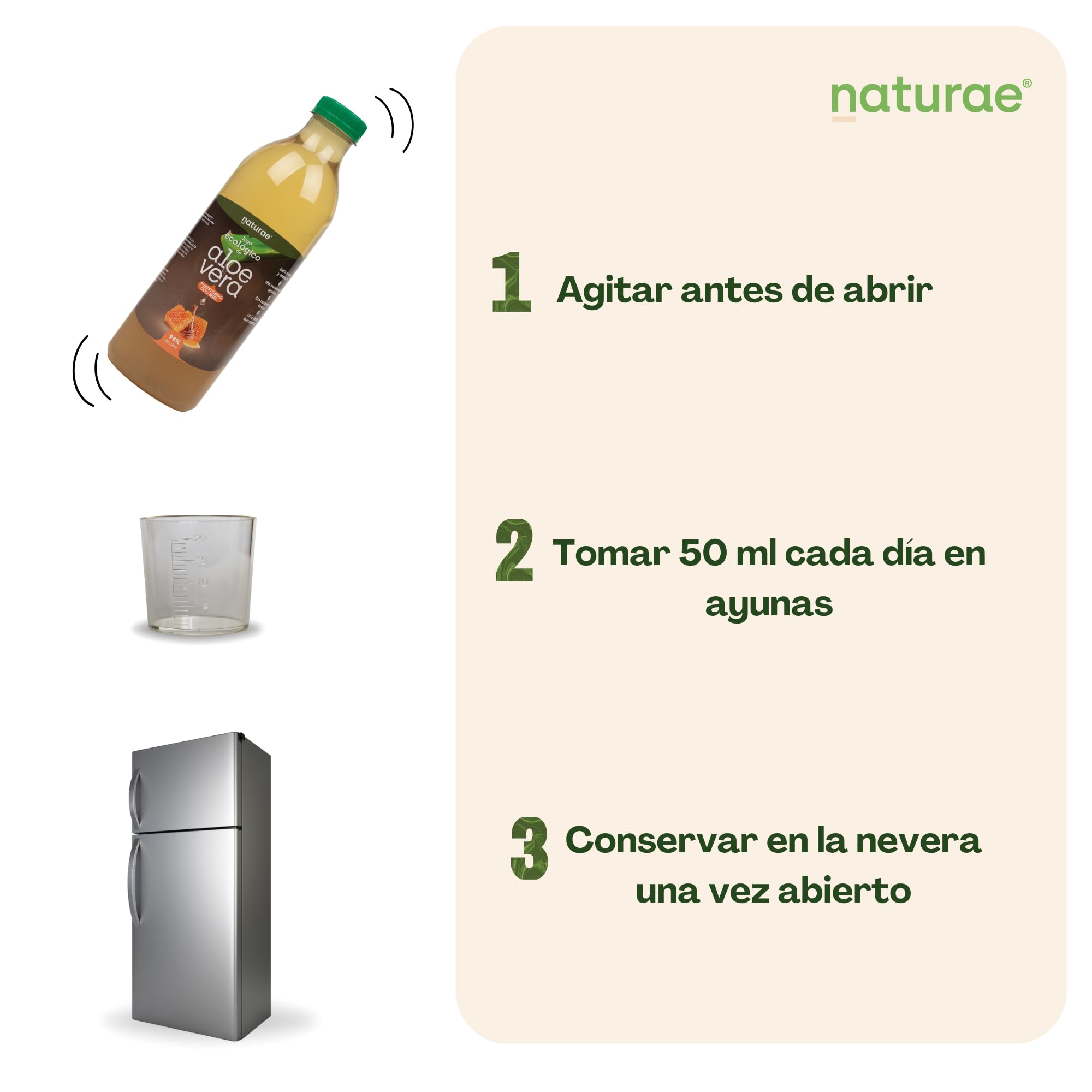 NATURAE – Jugo de Aloe Vera con miel – Digestivo Natural y Suave – Pack de 3 Botellas de 1L - Fabricado en España
