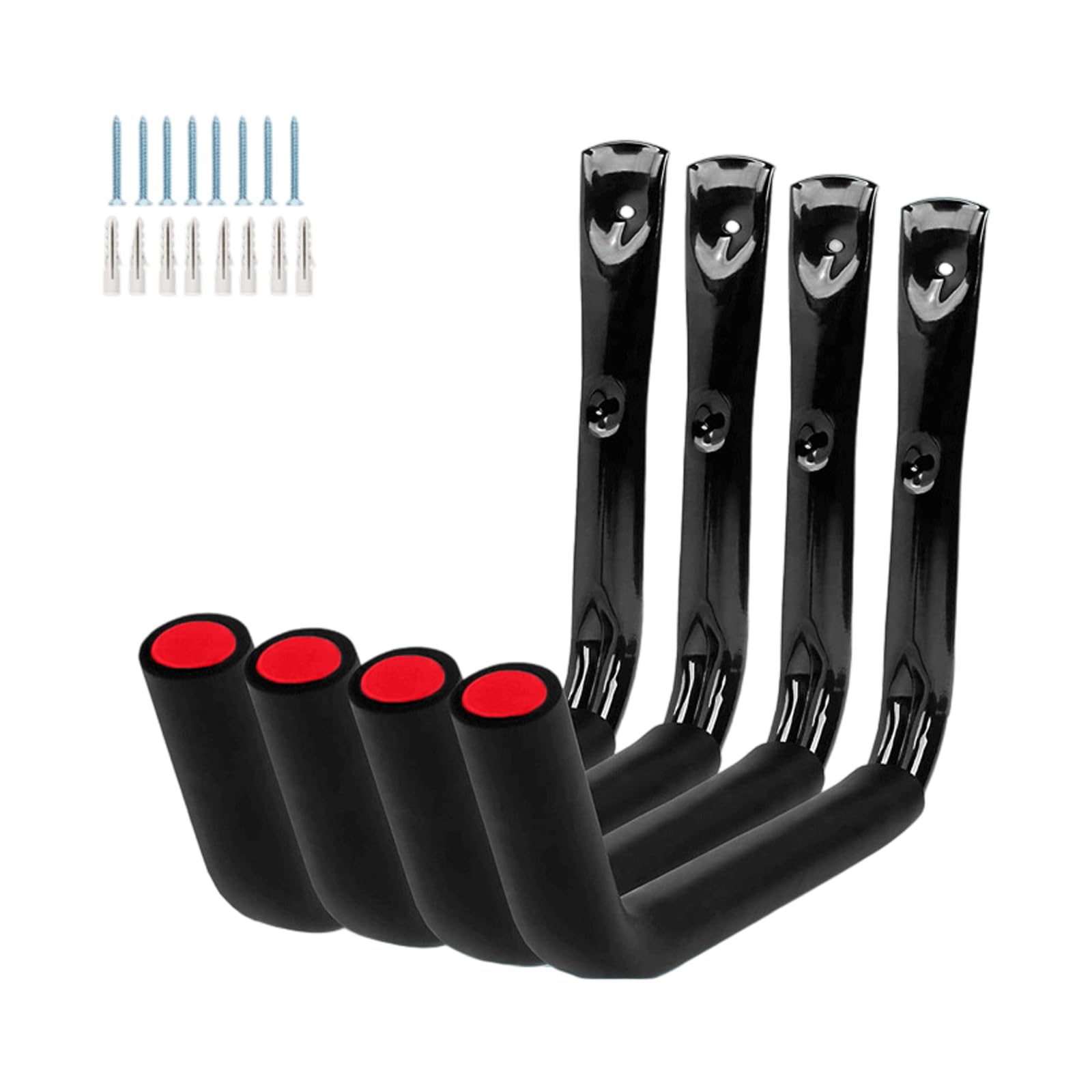 Nucelit Sturdy Iron Hooks for Bike Kayak Storage 4-Pack Metal Wall Mounted Hangers with Secure Hardware Garage Workshop Tool Rack Bike Storage Hooks for Garage