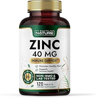Built By Nature Zinc 40 mg – High-Potency Immune Support & Antioxidant Supplement – Promotes Skin Health & Wound Healing – Zinc Gluconate – Non-GMO, Gluten Free – 120 Tablets