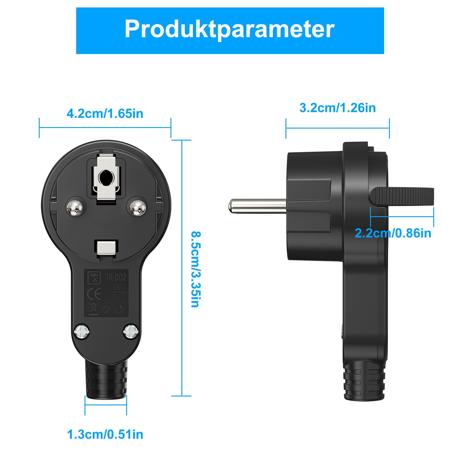 2 Stück Schuko Stecker Flach, Extraflach Schutzkontakt Winkelstecker mit Klappgriff, 250V 16A für Kabel bis 3x1,5 mm² Schuko Stecker Flachstecker Weiß