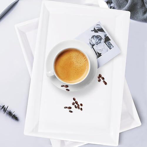 Miniatura 3 de Rubtlamp 12 bandejas de plástico blanco para suministros de fiesta, platos rectangulares de 15 x 10 pulgadas, bandejas desechables perfectas para