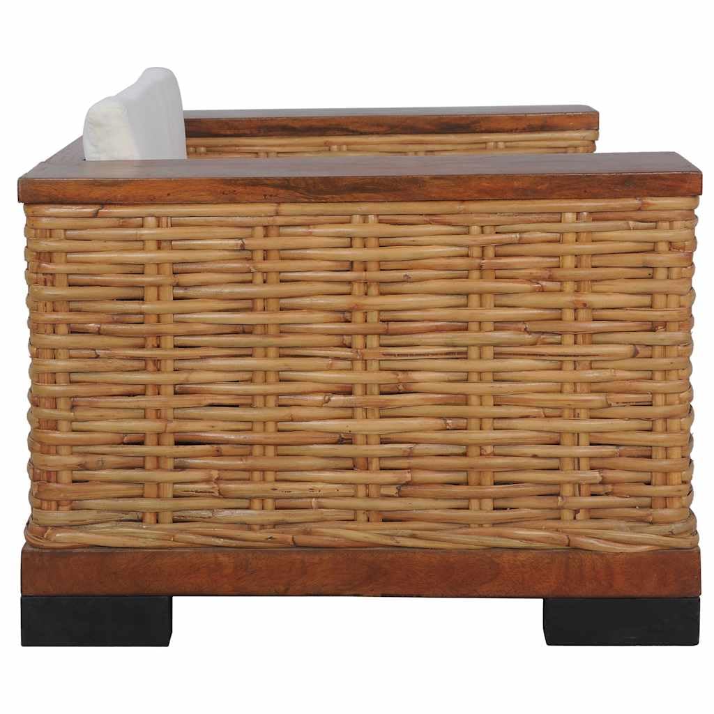 Divano con Cuscino Marrone Chiaro in Rattan Naturale e Lino CFW842418
