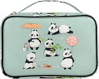 Simpatici pandas con ombrello bollitore in bambù su turchese donna gioielli organizer, borsa portatile con cerniera per ragazze signore Roll anelli, collane, bracciali, orecchini
