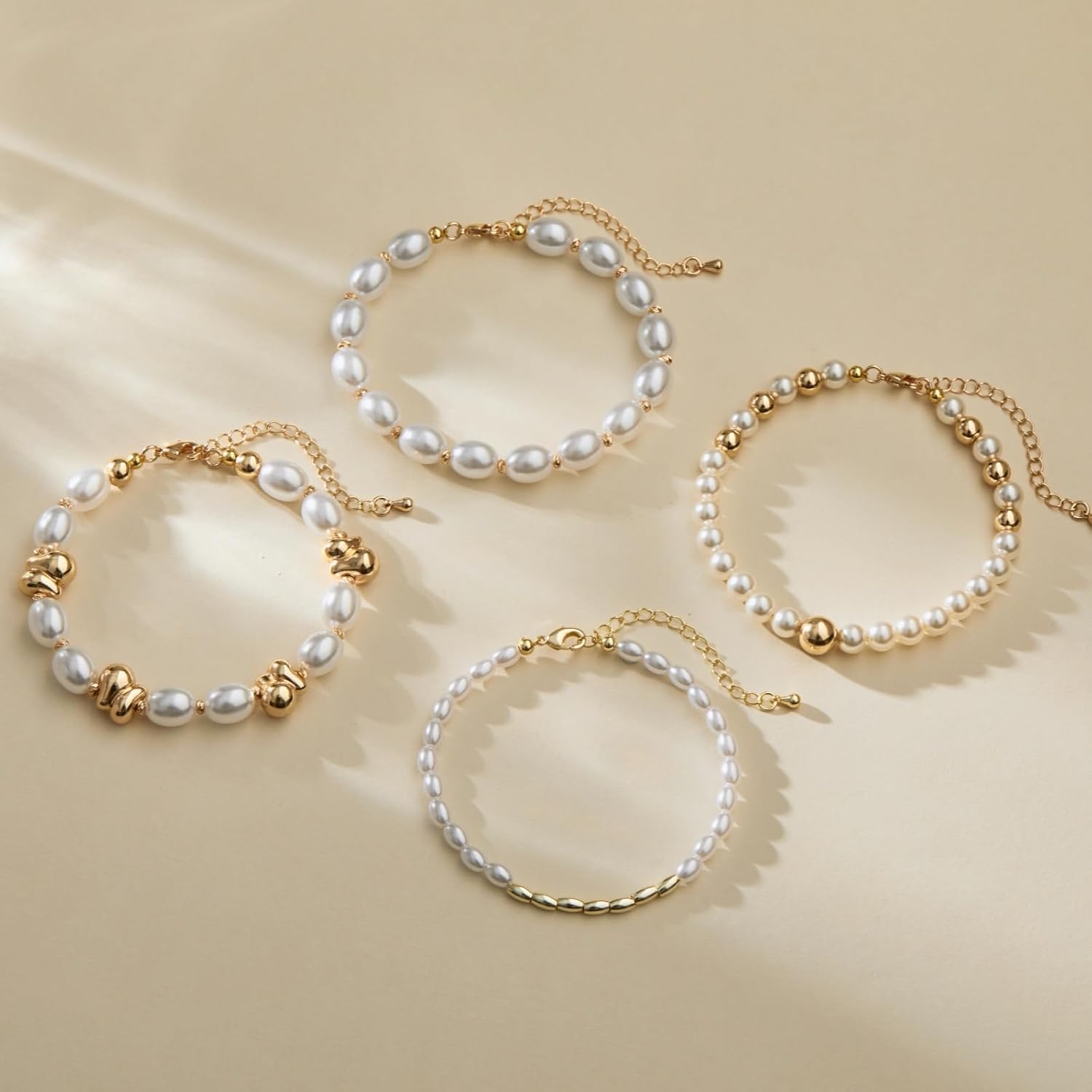 Dainty Pearl Bracelet for Women 14K Gold Plated Stackable Beaded Link Chain with Simulated Pearl Trendy Handmade Jewelry - Image 7