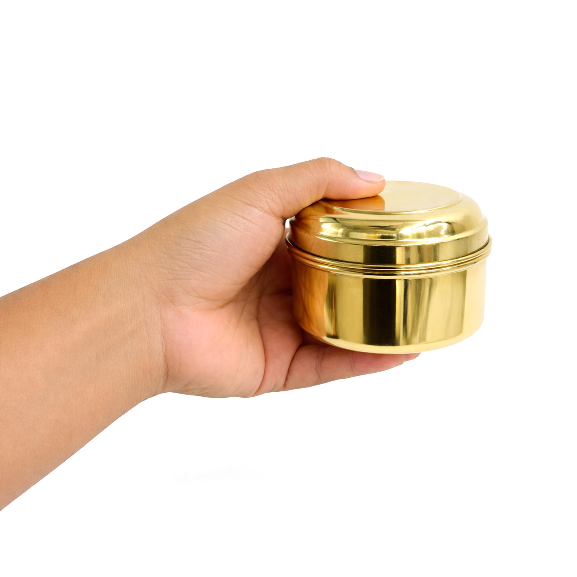 Putrika Tradition Handcrafted Brass dabba|Prasadham Box| Pital Dabbi |Mandir | Tiffen | Lunch| Roli |Dry Fruit | Diwali Gift best for Return gift (medium) 3