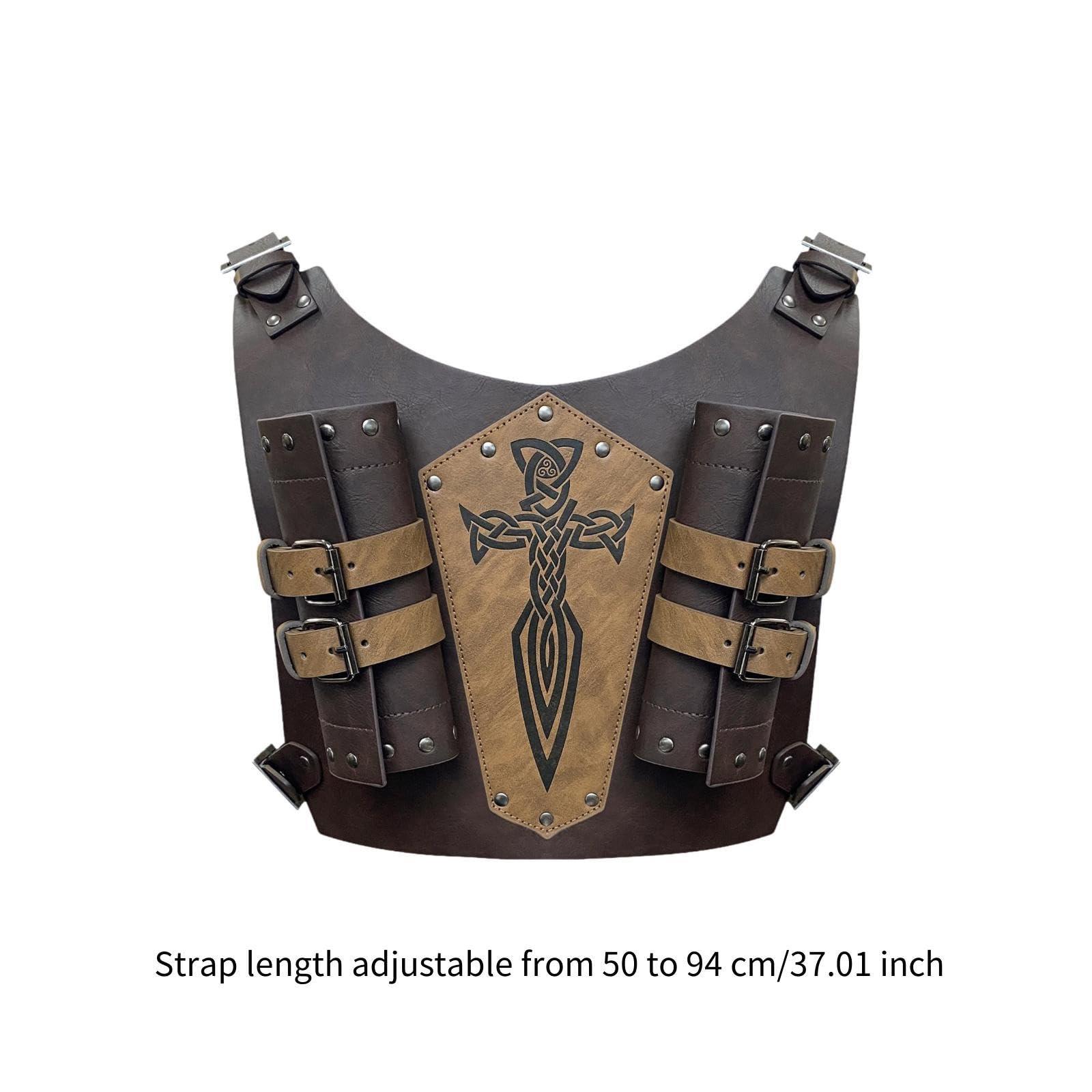 Fourreau D'Épée Dos Harnais Cosplay Simili Cuir Motif Gaufré Double Porte-épée Attache Réglable Accessoire Costume Adapté pour Festivals Historiques É, Brun