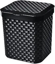 Lixeira Compacta Quadrada 5L para Pia Da Cozinha Ou Escritório Preta Texturizada Com Tampa Embutida