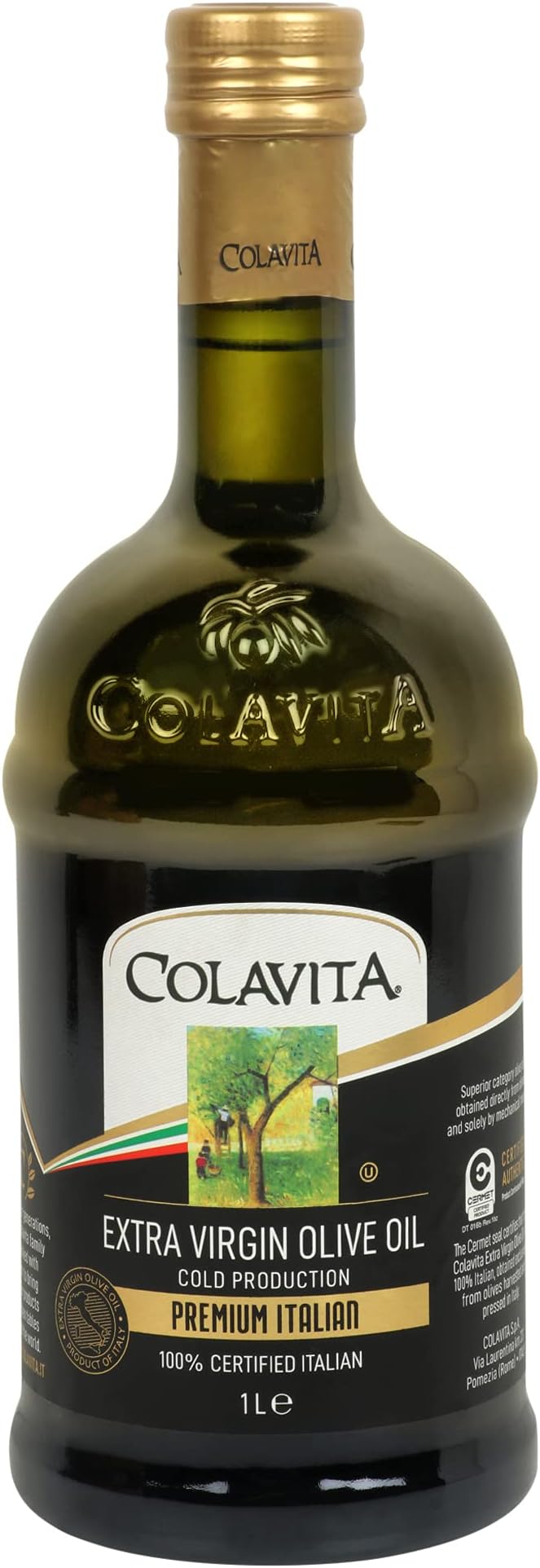 Colavita Extra Virgin Olive Oil (1L) | Cold Pressed Oil from Italian grown Olives | Premium Olive Oil for Cooking, Dips and Marinades | Timeless Bottle Pack