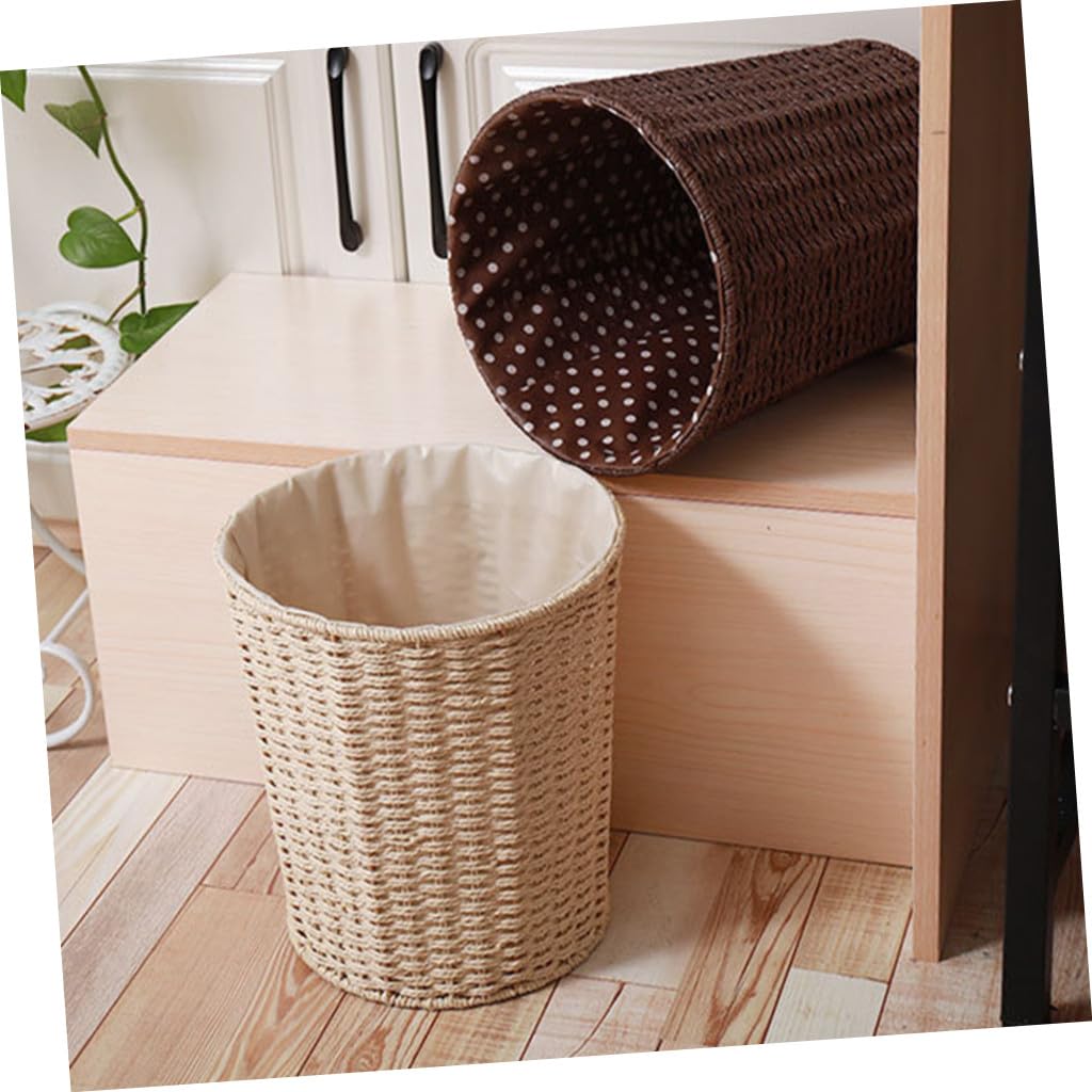 Rattan Woven Trash Basket Sundries Storage Bin with Liner Sturdy Wastebasket for Kitchen Living Room Bedroom Home Organization Random Color Random Color