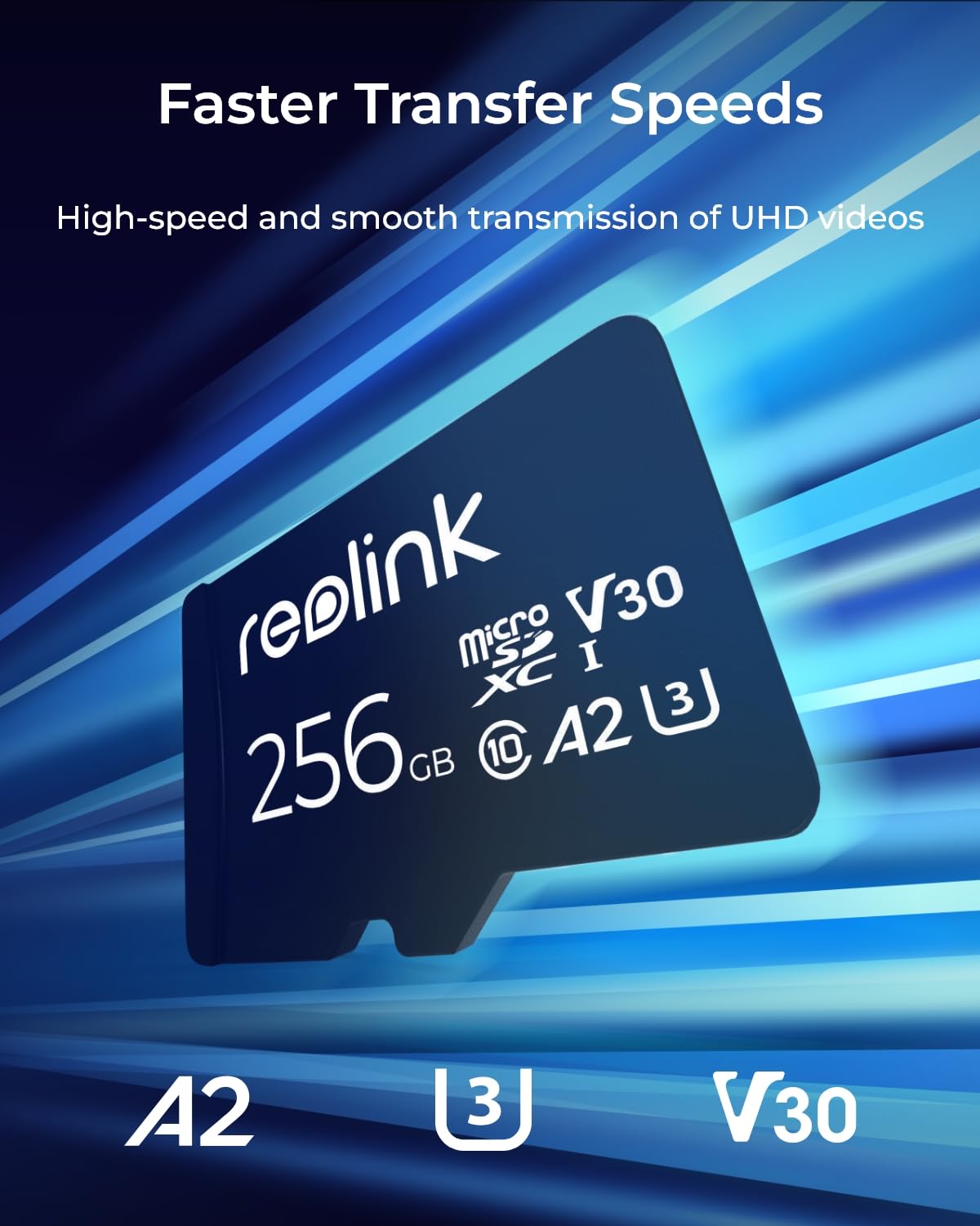 Reolink Karta Micro SD 256 GB, karta pamięci MicroSDXC klasy 10 A2 U3 o dużej szybkości, kompatybilna z kamerą bezpieczeństwa Reolink