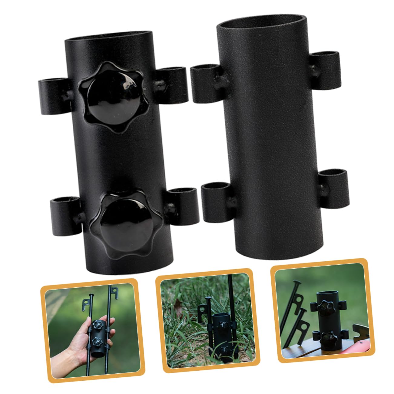 INOOMP 4 Set Sky Stand Fixer da Sole al di Fuori Prato Spiaggia di Grandi Dimensioni Porta Palo da Esterno Porta Canna da Regolabile Porta Baldacchino Acciaio Nero 2 Pezzi*4