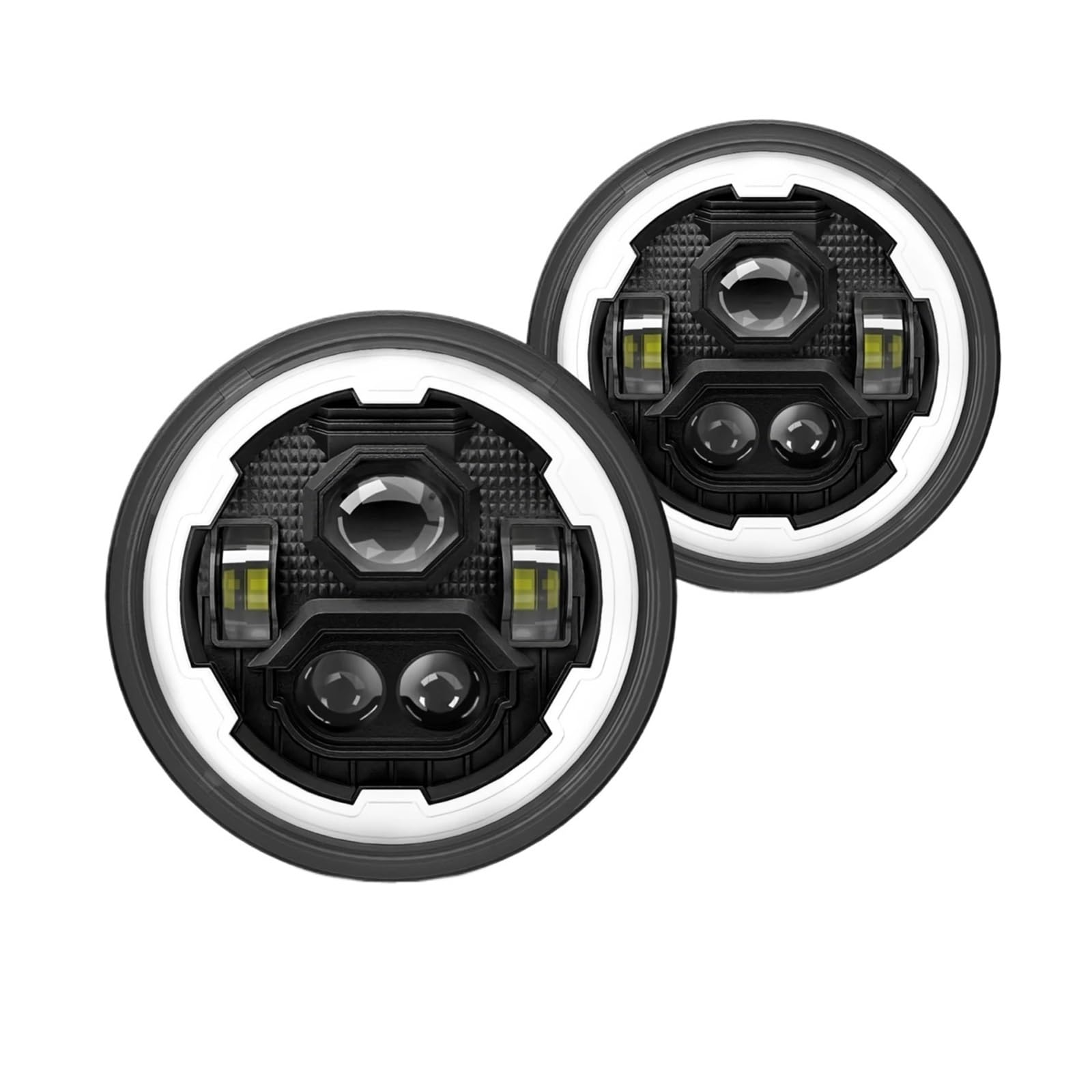Faro LED redondo de 7 pulgadas con haz alto/bajo DRL y señal de giro ámbar for automóviles motocicletas impermeable IP67 paquete de 2 DRL(Set2)