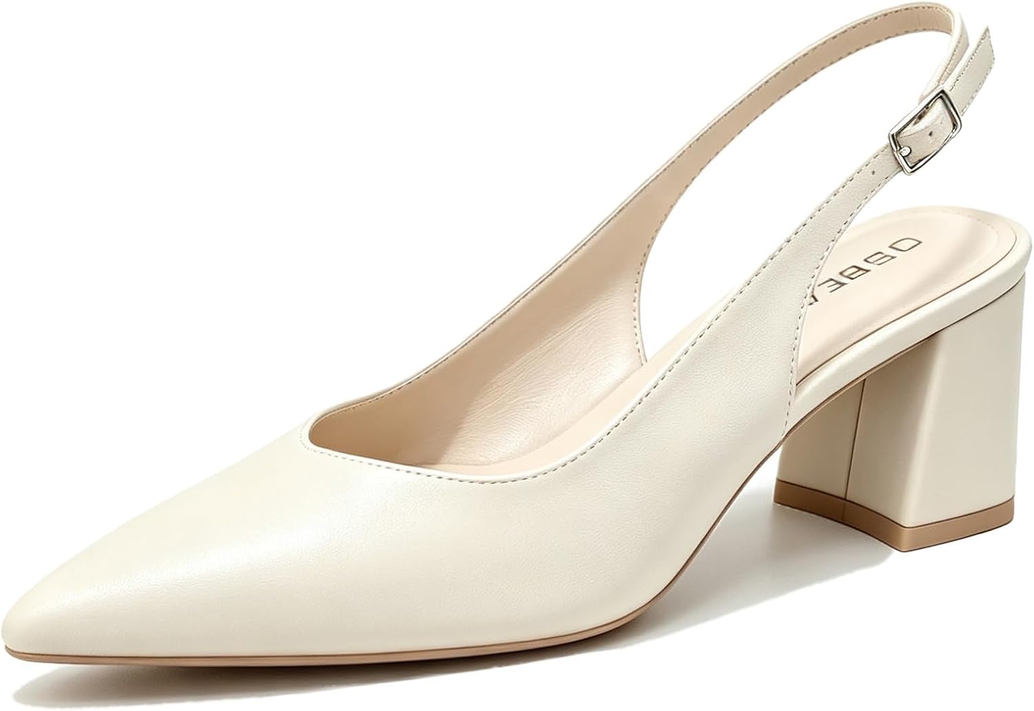 Womens Slingback Chunky Block Heels 2.7Inch Pointy Toe Closed Toe Pumps | Comfortable Padded Dressy Closed Toe Heels with Adjustable Strap for Wedding, Office,Bride,and Party.