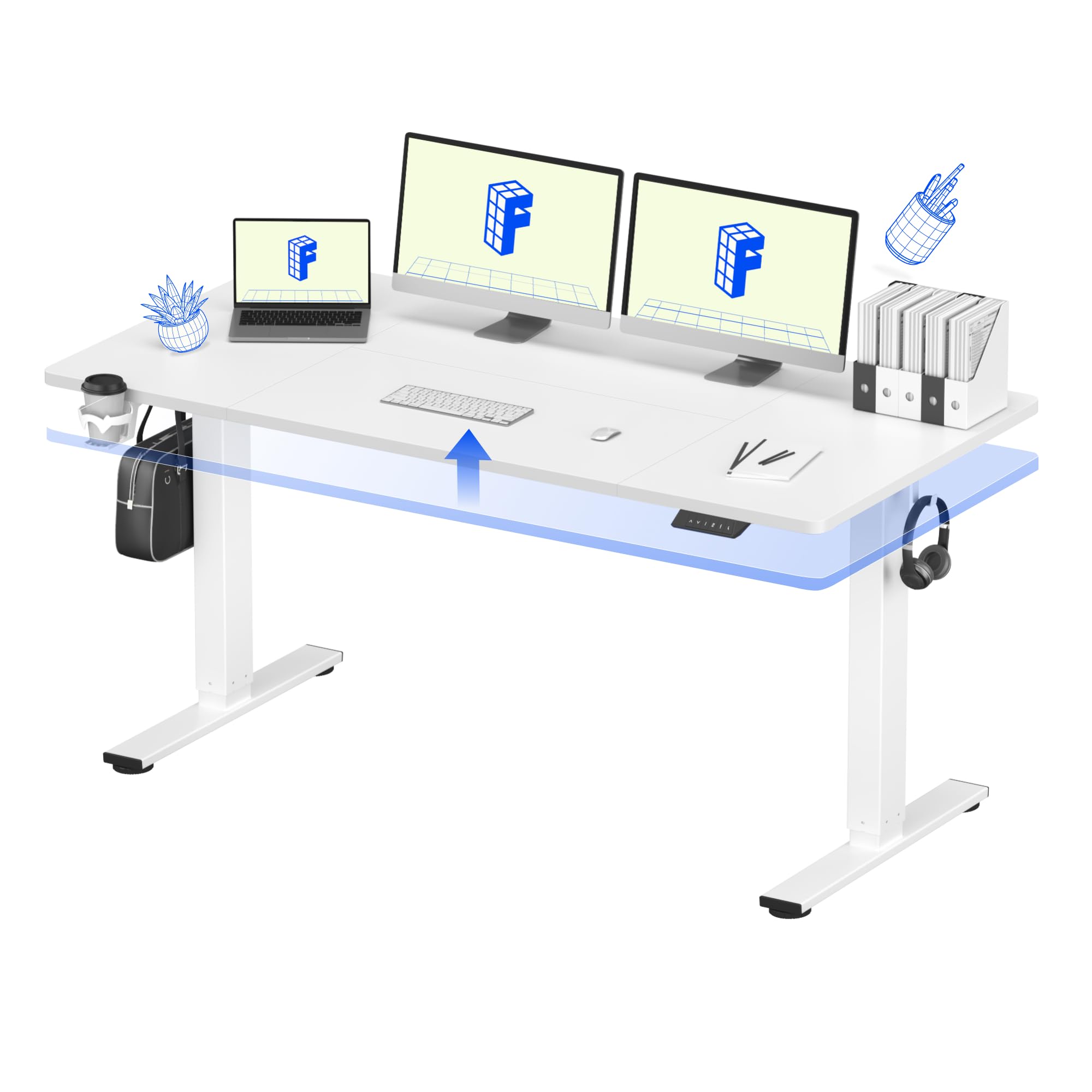 FLEXISPOT 63 x 32 Office Standing Desk Height Adjustable Sit-Stand Desk Quiet Stable with Cable Management Cup Holder
