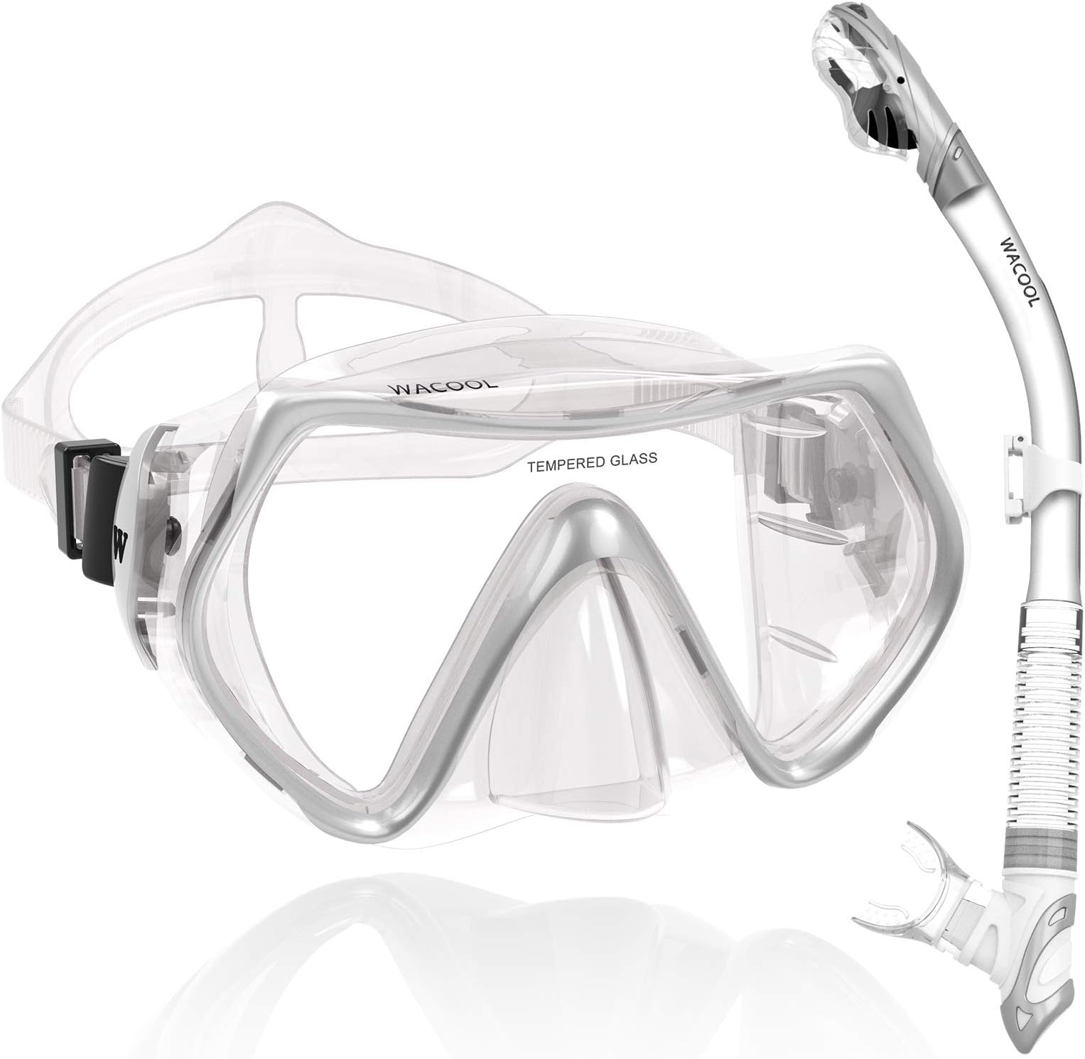 WACOOL Professional Adults Teens Kids Snorkeling Snorkel Diving Scuba Package Set with Anti-Fog Coated Glass Purge Valve and Anti-Splash Silicon Mouth Piece for Men Women