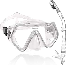 WACOOL conjunto de pacote de snorkel para adultos, máscara de mergulho com revestimento de vidro antiembaçante, snorkel com bocal de silicone, válvula de limpeza e proteção antirrespingos., Slive, Adlut