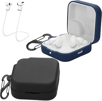 [2 Pack] easyBee Case Compatible with CMF Buds 2a Earbuds Charging Cover, 2 Keychain Anti-Lost Strap, Soft Liquid Silicone Ultra Thin Shockproof Protective Kit - Black and Blue