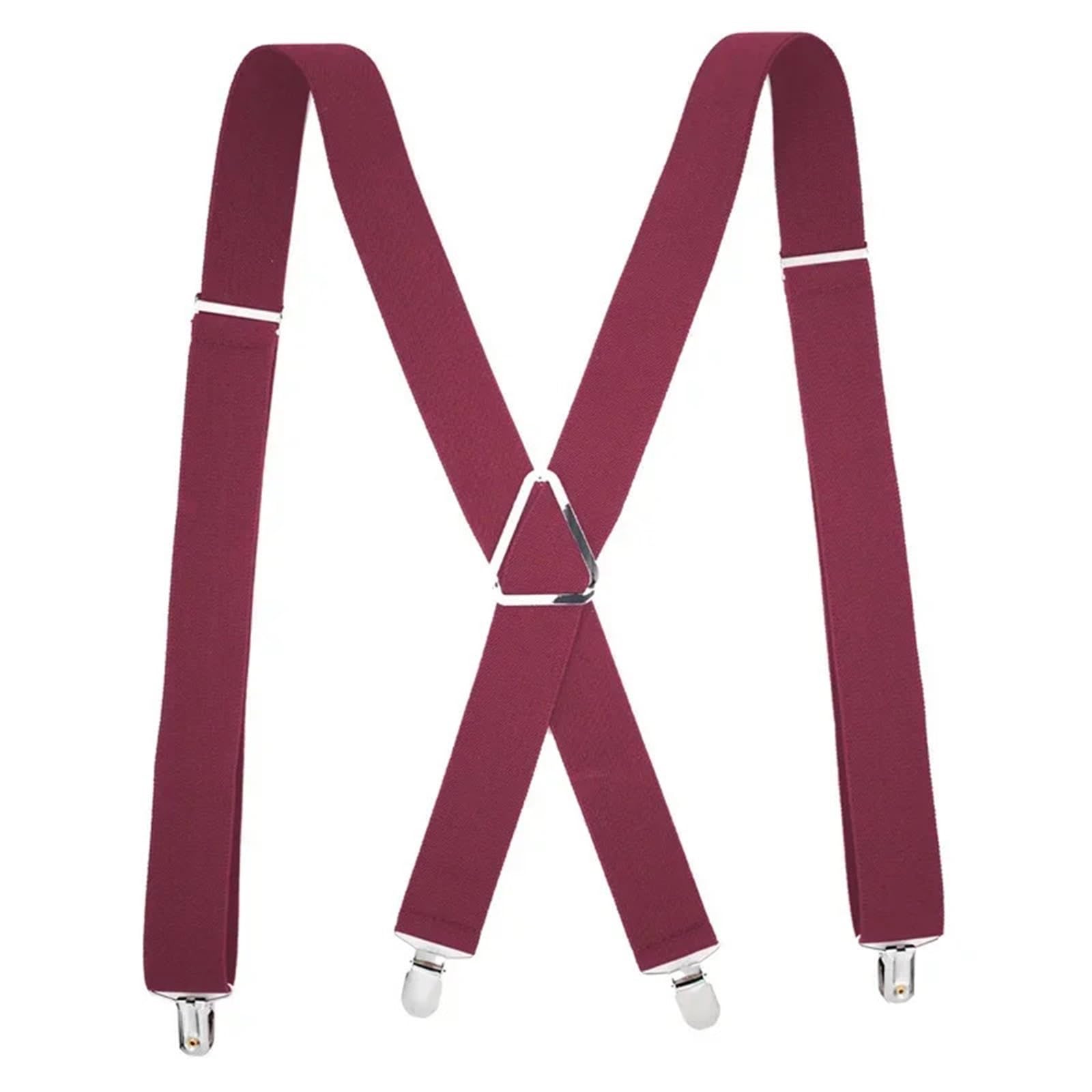 EnxJire Men's Adjustable Braces Suspenders Men Adjustable Elastic X Back Pants Women Suspender For Trousers 2.5CM Width 4 Clips Adjustable Elastic Back Braces(Wine red)