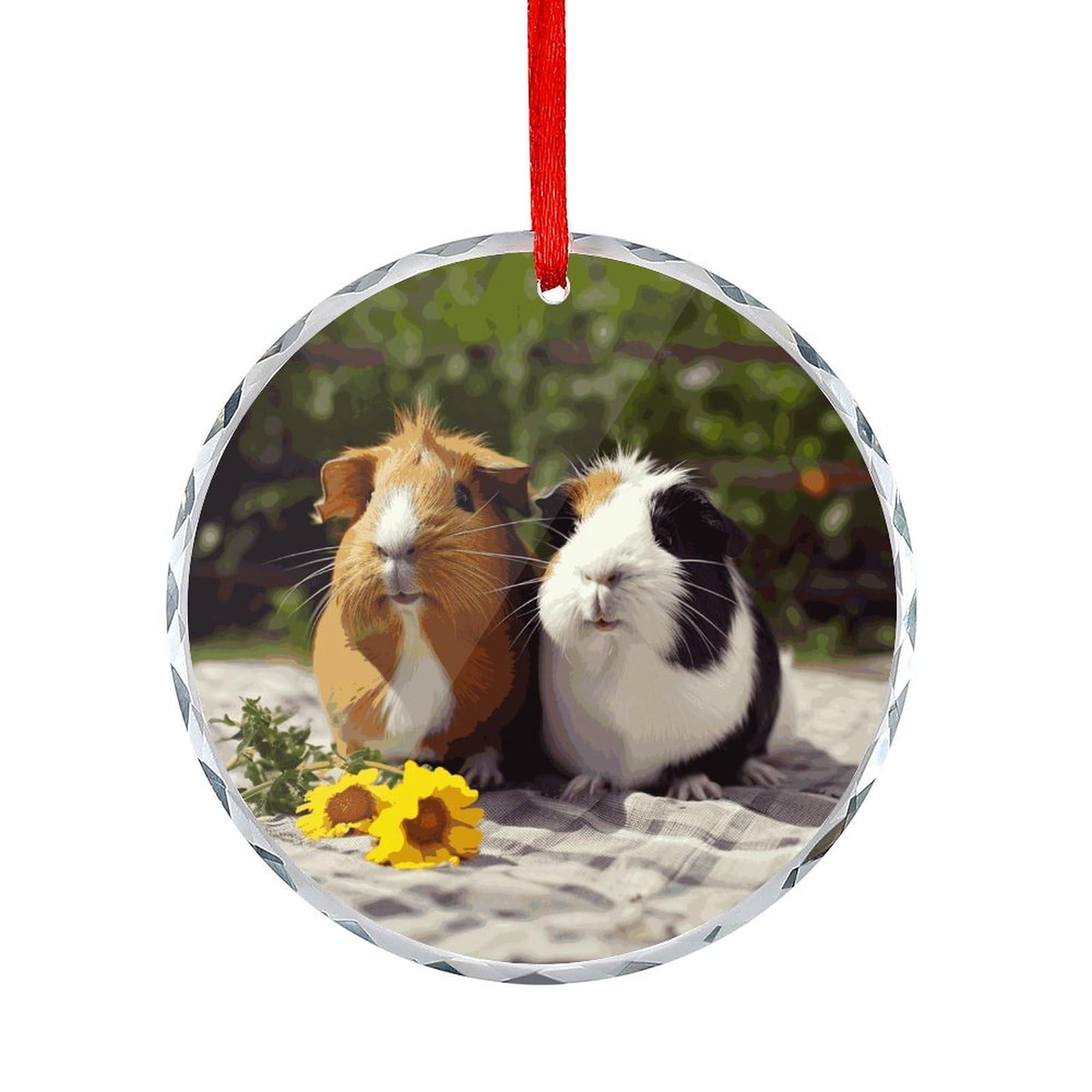 Btcowzrv Style Guinea Pigs Funny Round Ornament Hanging Pendant Decor