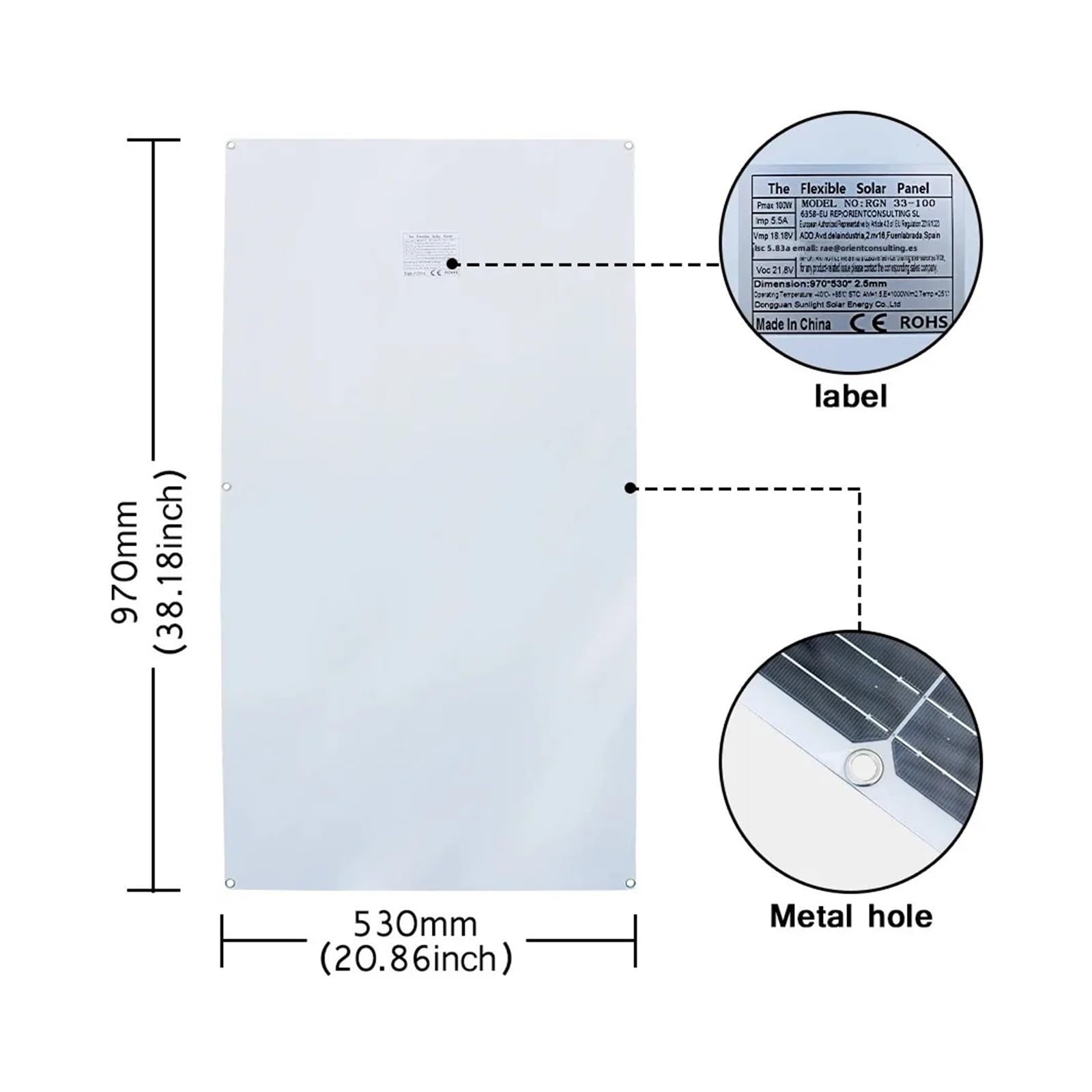 Panneau Solaire Flexible, Panneau Solaire Étanche Monocristallin 18V