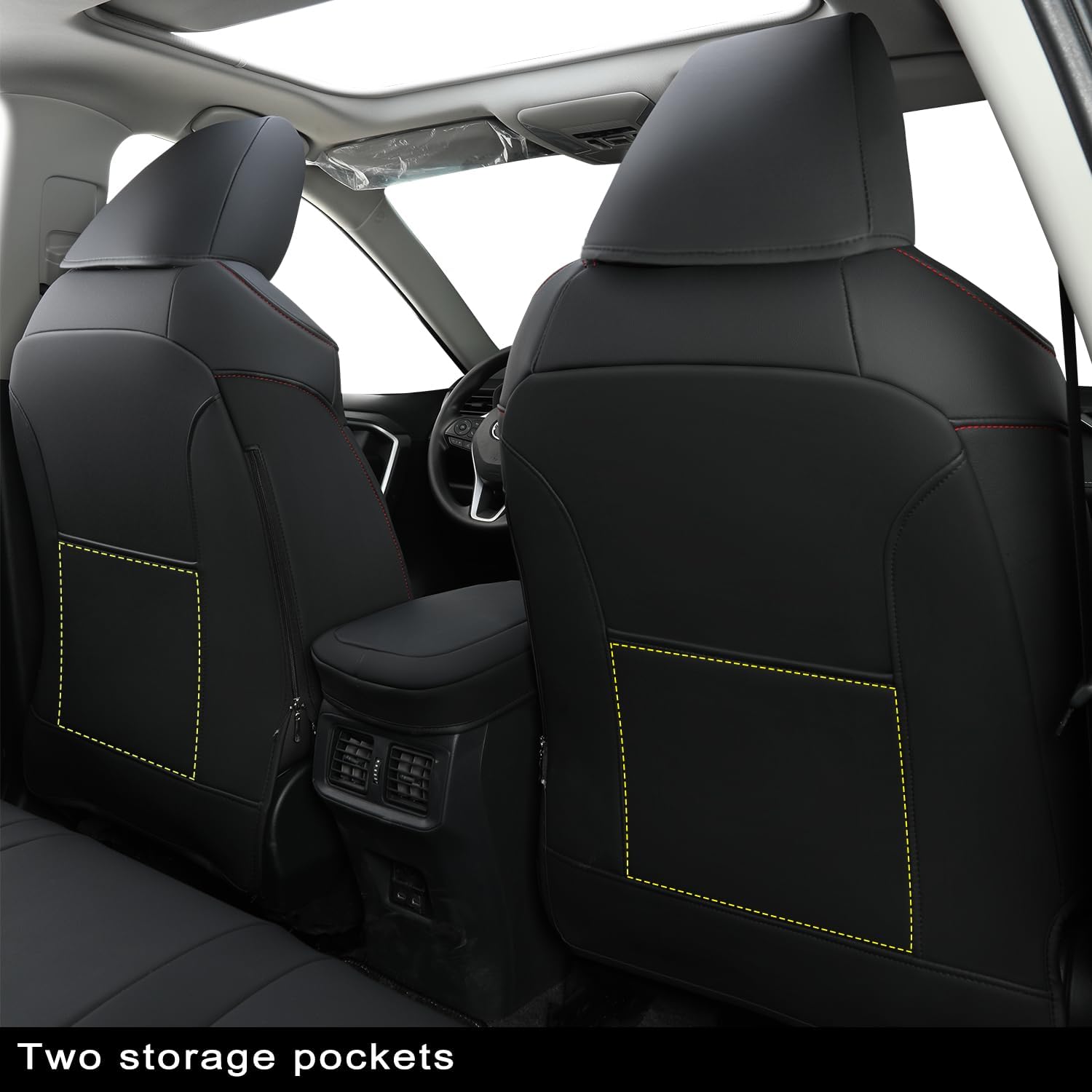 RISINGSTAR Rav4 Hybrid Seat Covers, fit 2019-2025 Toyota Rav4 Hybrid LE,XLE,Woodland Edition,XLE Premium,Limited, Not for XSE/SE/Plug-in(Black&Red)