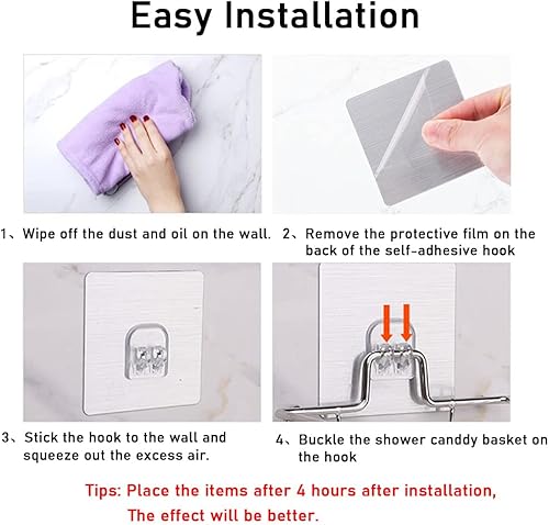 Miniatura 6 de Paquete de 4 ganchos adhesivos para regadera, cesta de ducha, estante de baño, jabonera, fregadero de cocina, ganchos adhesivos de repuesto (paquete