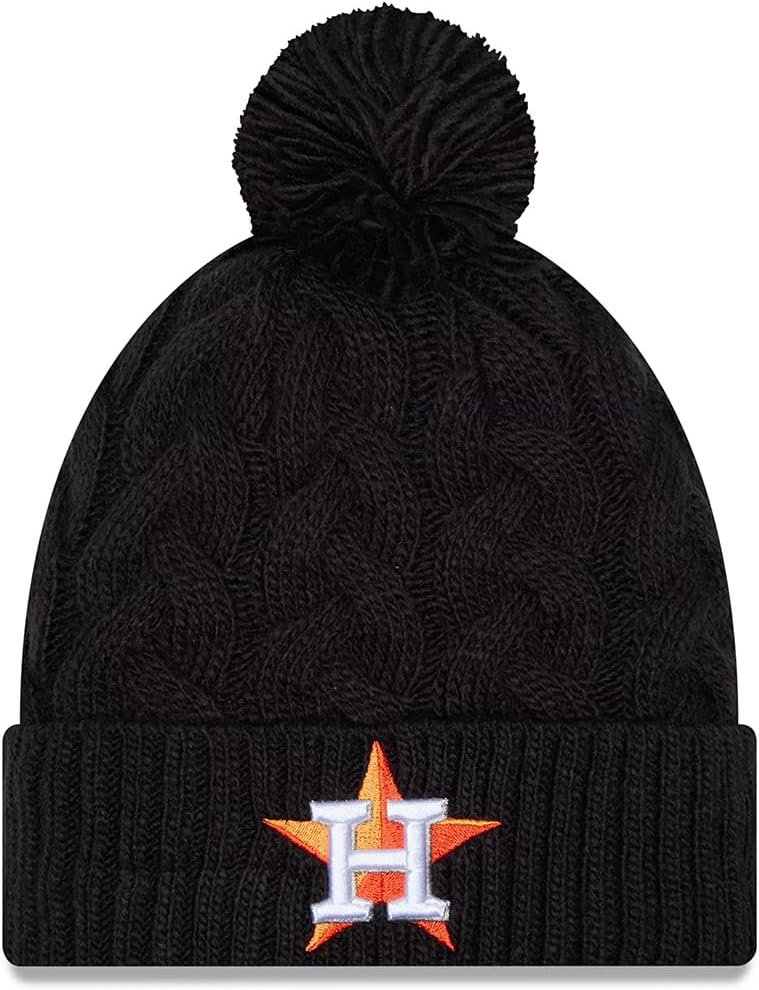 New Era Women Houston Astros Cabled Knit Cuffed Beanie Hat Black