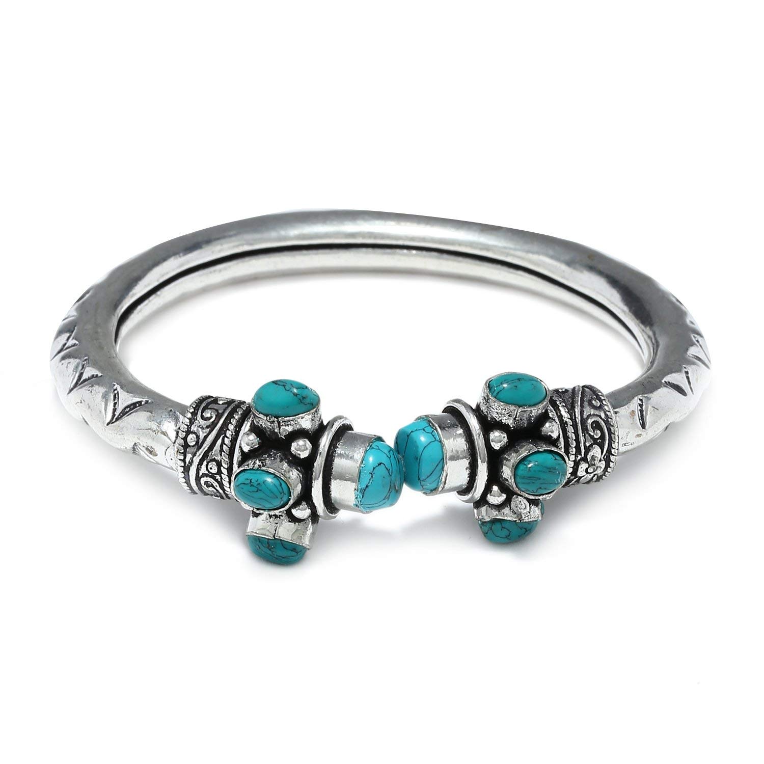 Kairangi Oxidised Silver Bracelet for Men Turquoise Green Tribal Stone Silver Oxidised Kadaa Bangle Bracelet for Women and Girls (B0CJ4SDRMM) Amazon Price History, Amazon Price Tracker