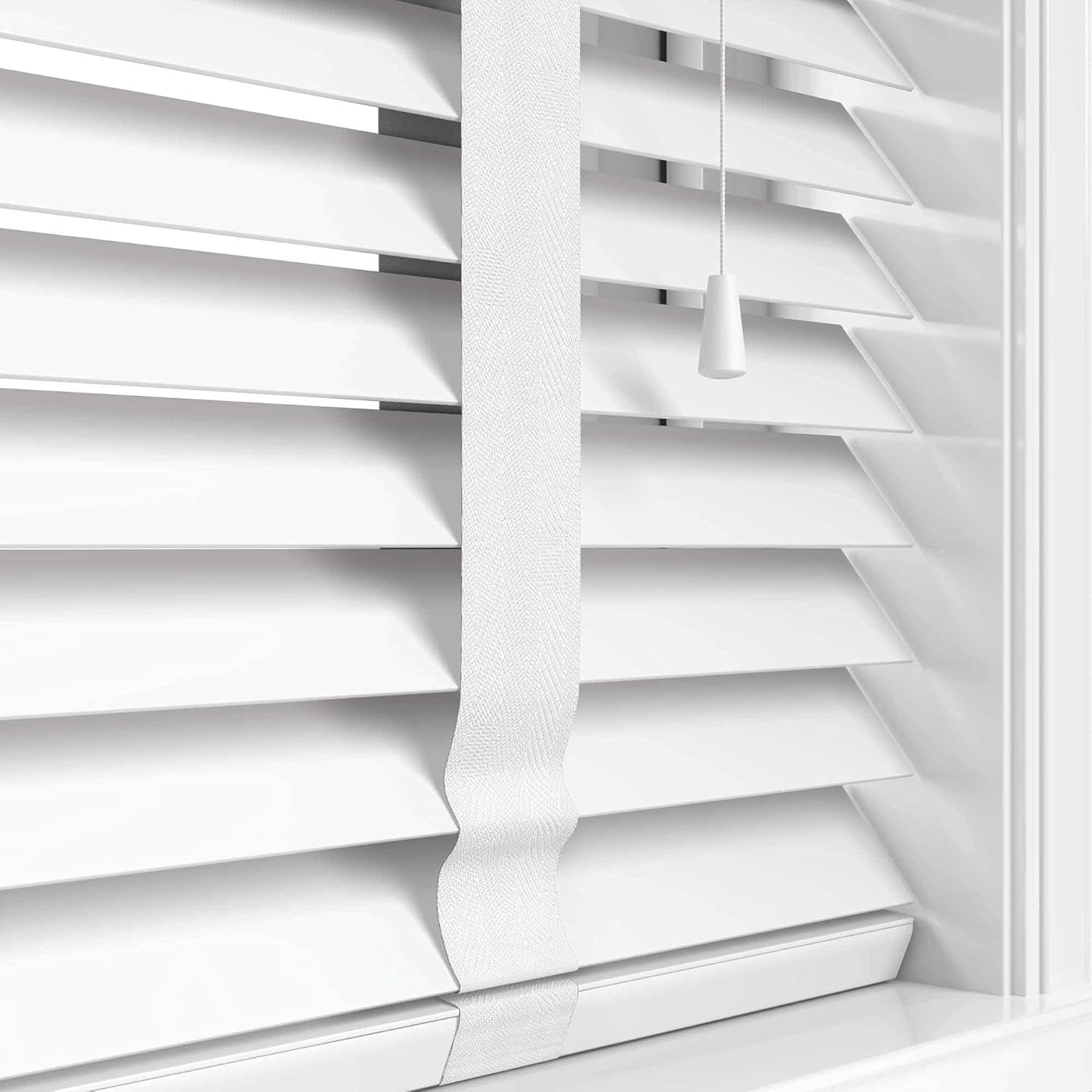 EV DEKOR Made To Measure Faux Wood Venetian Blinds – 50mm Horizontal Slats Easy Fit Child Safe tape wooden venetian blinds for Home Office Blind (White, W45cm x L150cm)