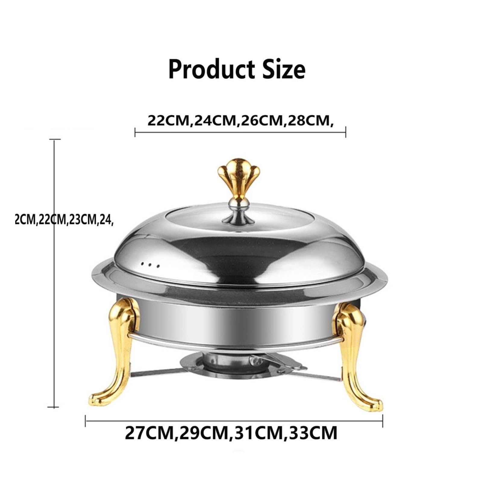 Scaldavivande Rotondo, scaldavivande Buffet Se Cucina a Buffet | Scaldavivande in acciaio inossidabile for server riscaldante for catering con coperchio(Gold,24cm)