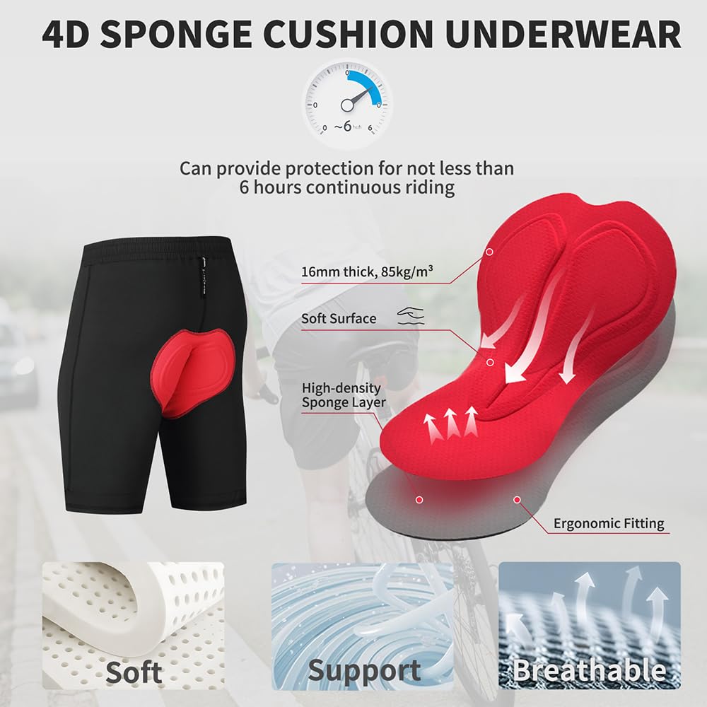 Uomo Pantaloncini Da Ciclismo Con Gel 4D, Elasticizzati Pantaloncini MTB Asciugatura Rapida Pantaloni Mountain Bike Leggeri Pantaloncino Cargo Vestibilità Ampia Pantaloncino Lavoro