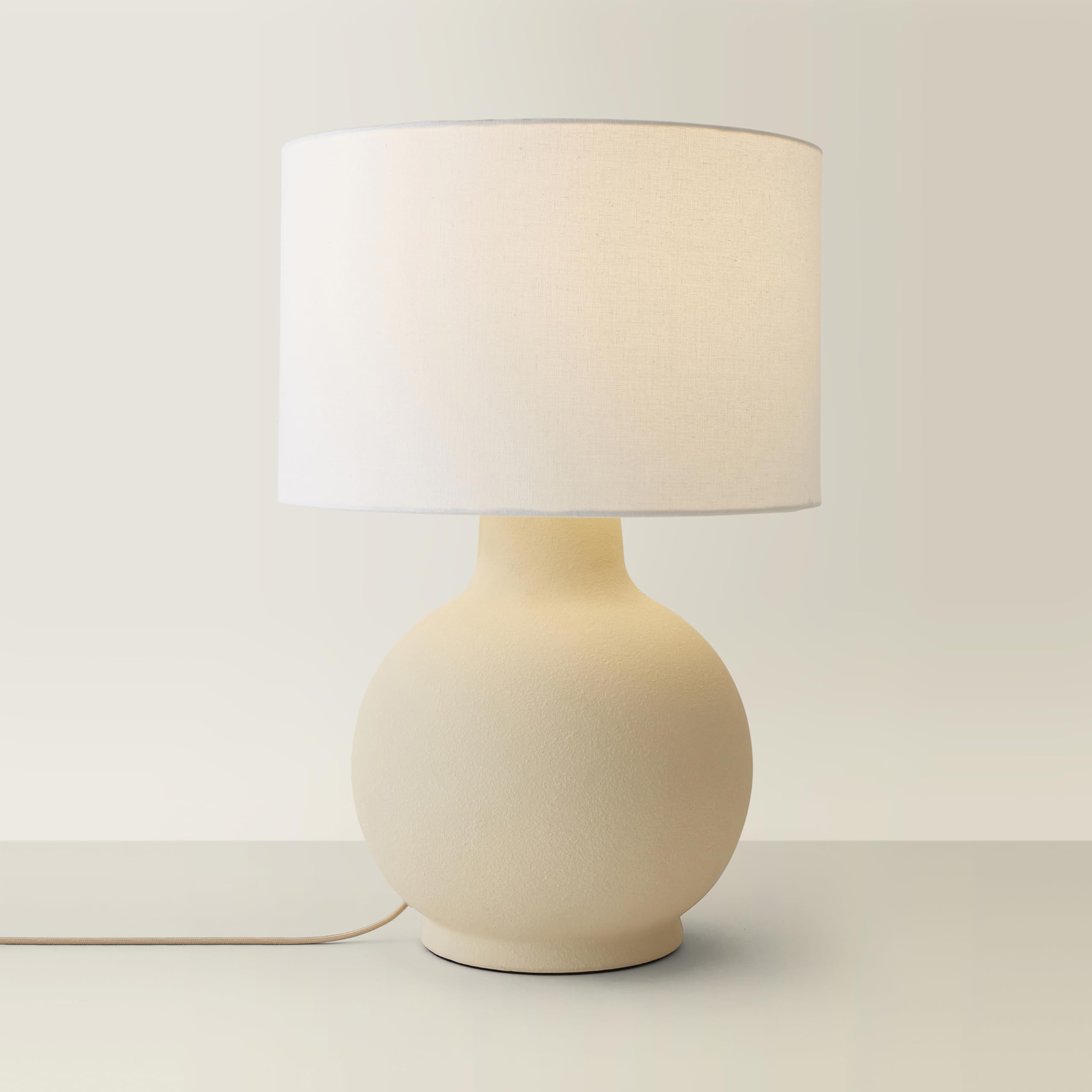 ValueLights | Blair Natural Linen Drum Shade Hand Finished Ceramic Beige Stoneware Table Lamp | Table Lamps, Home Décor & Improvement Essential