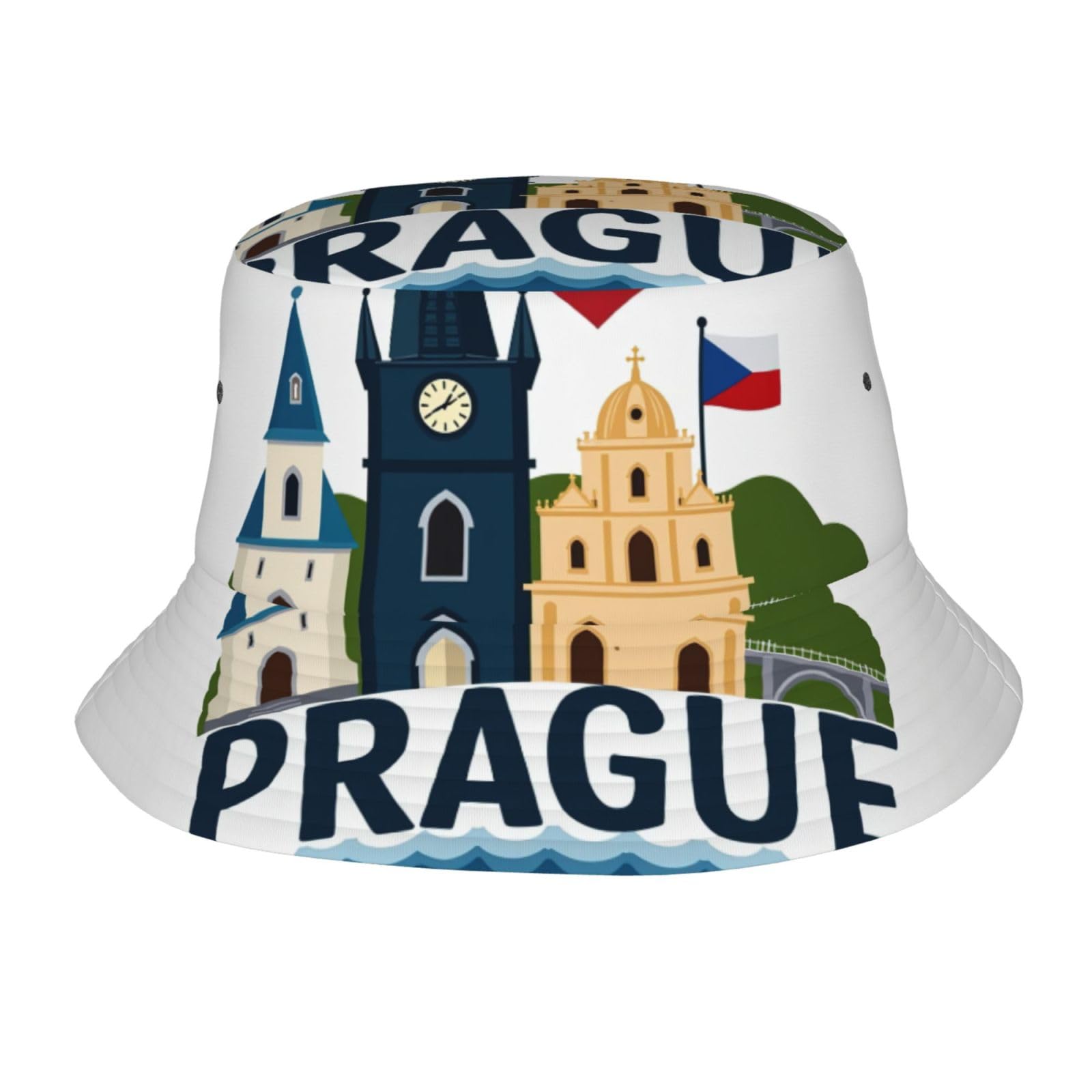 DUWAA Prague Czech Republic Print Bucket Hat, Foldable Summer Travel Beach Sun Hat,Outdoor Cap, Wide-Brim Hat for Men Women Black