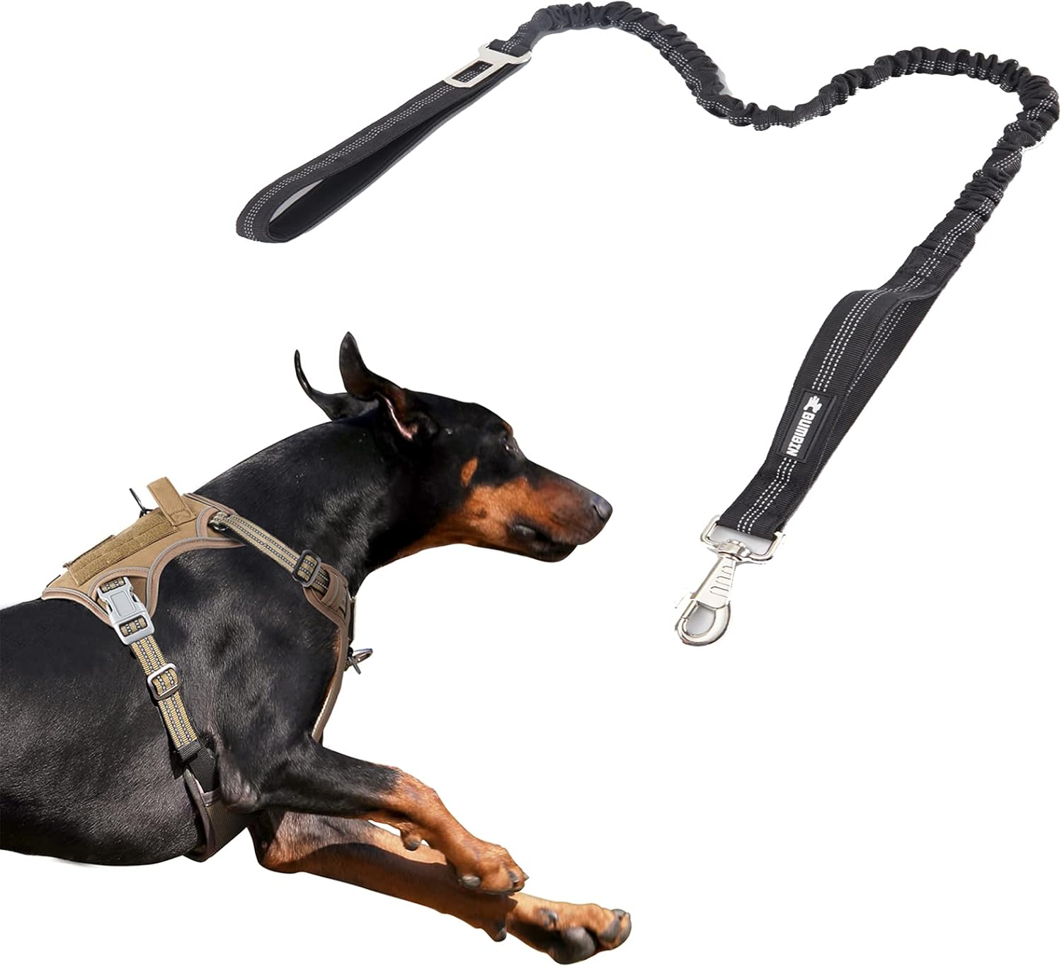 BUMBIN Dog Harness for Large Dogs No Pull, Tactical Dog Harness, with Handle, Adjustable Dog Vest Harness, 6Ft Bungee Dog Leash Large Dogs, No Pull Shock Absorbing Dog Leash with Car Seat Belt