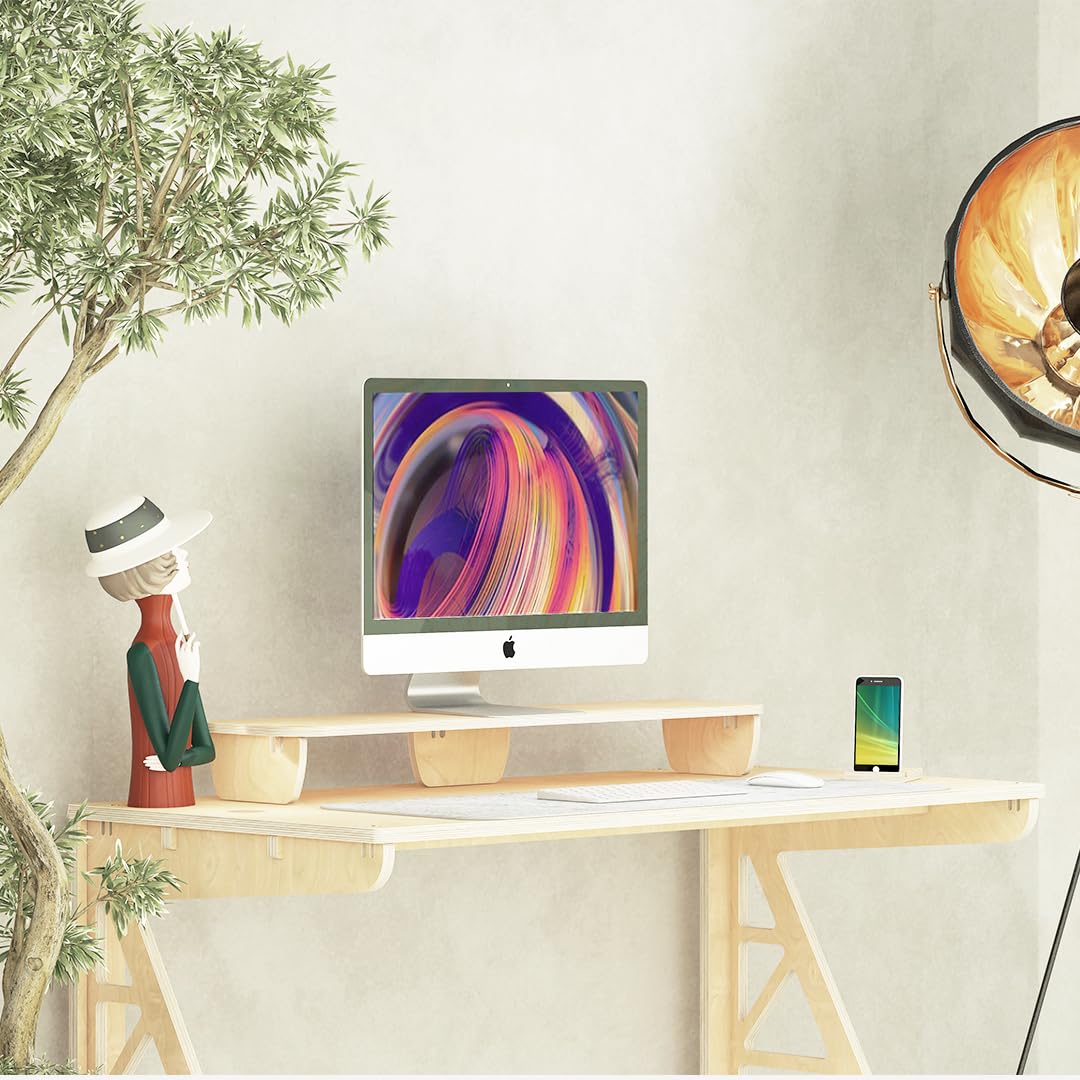 Supporto per Monitor Universale, Alzamonitor da Scrivania, Rialzo in Legno per Schermo PC Computer TV, Supporto per Doppio Schermo o Monitor, 90 x 20 cm.