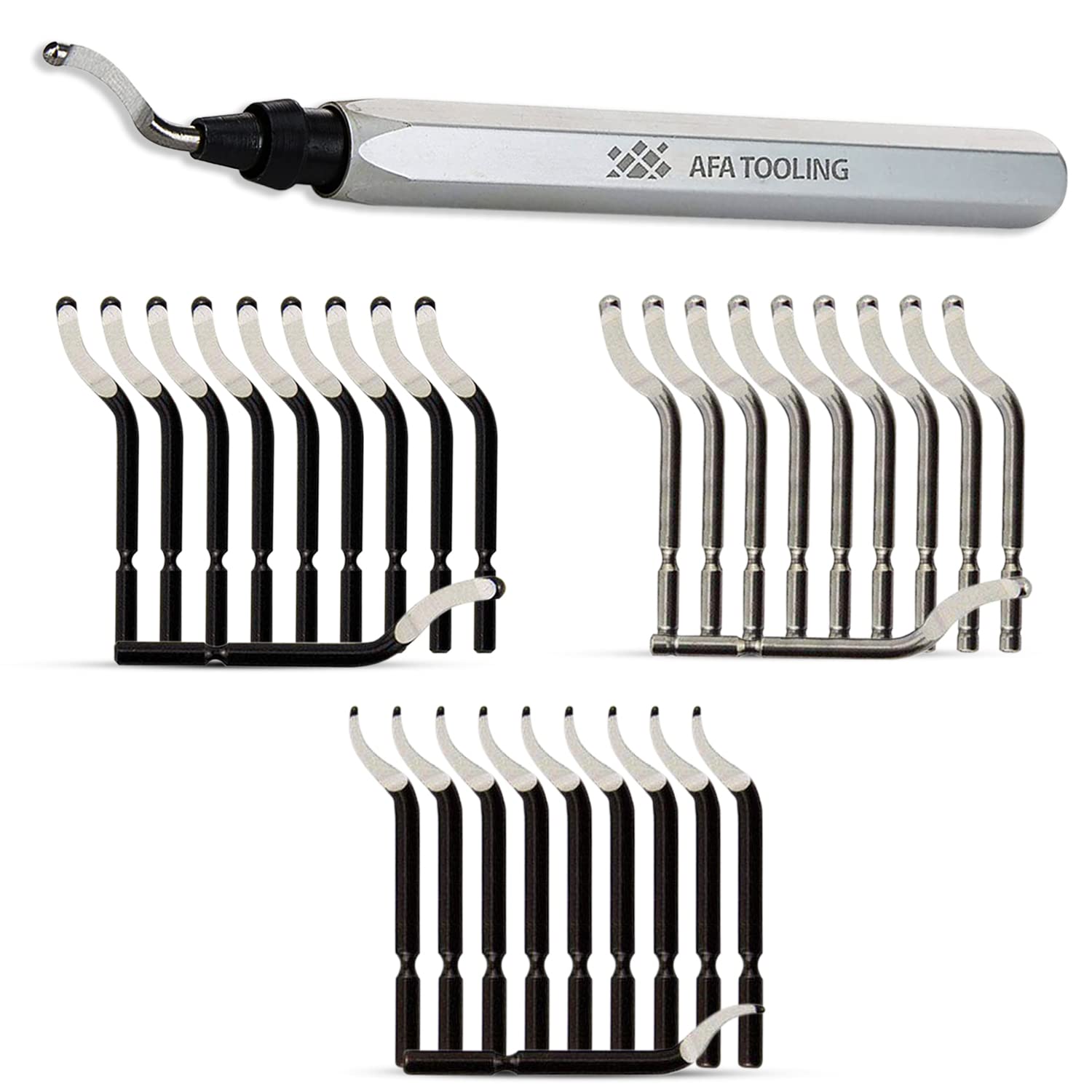 AFA Tooling - Deburring Tool with 31 High Speed Steel Swivel Blades - Works on Metal, Resin, PVC Pipes, Copper, Plastic and 3D Printed Edges - Plumbing & 3D Printing Burr Removal Reamer Tool