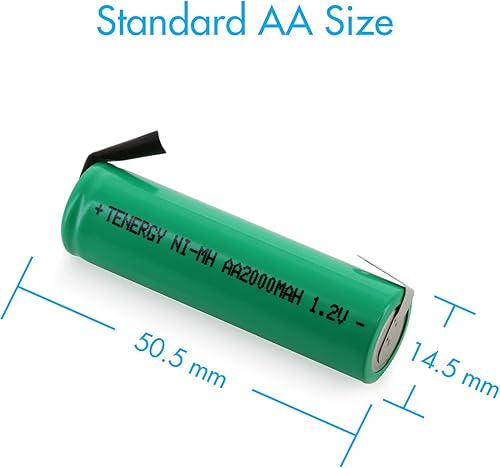 Miniatura 6 de Tenergy Batería recargable NiMH de 1.2 V AA 2000 mAh con pestañas para afeitadoras, recortadoras, maquinillas de afeitar y más, paquete de 48
