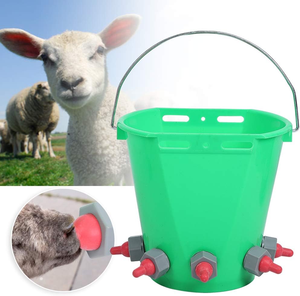 Goat Feeder,HL MP69 Plastic Multiple Nipples 8L High Capacity Lamb Milk Feed Bucket for Cattle Sheep Livestock (Five-Mouth Model)