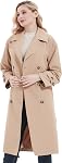 RISISSIDA Women Double-Breasted Knee-Length Trench Coat,Water Resistant,Casual and Business Overcoat,Loose Fit,Removable Belt