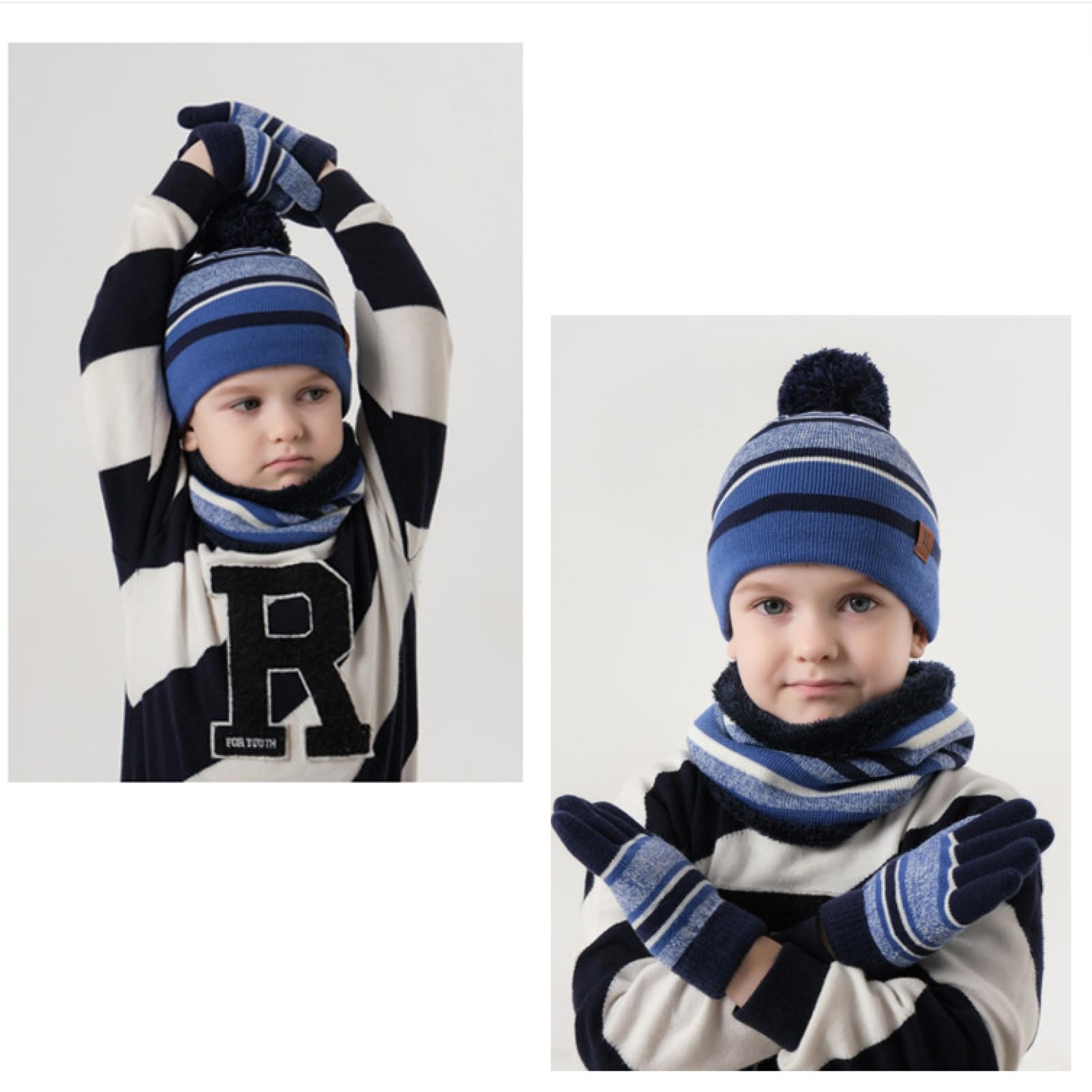 Azarxis Guanti da Sci Bimbo Guanti da Neve Bimba Guanti Sci Bambina Guanti Termici Bambino Guanti Invernali per Bambini (05 Set Invernale - Blu, 3-7 anni)