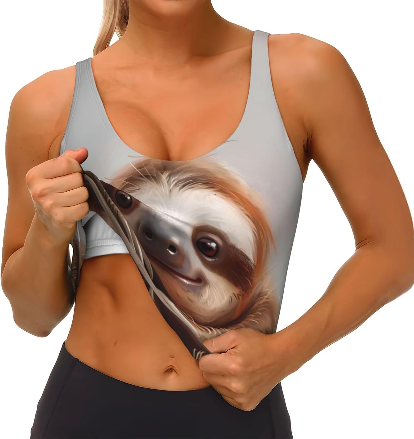 Adorable Sloth Print High Impact Sports Bras,Longline Sports Bra,Perfect For Yoga,Running And Gym Workouts