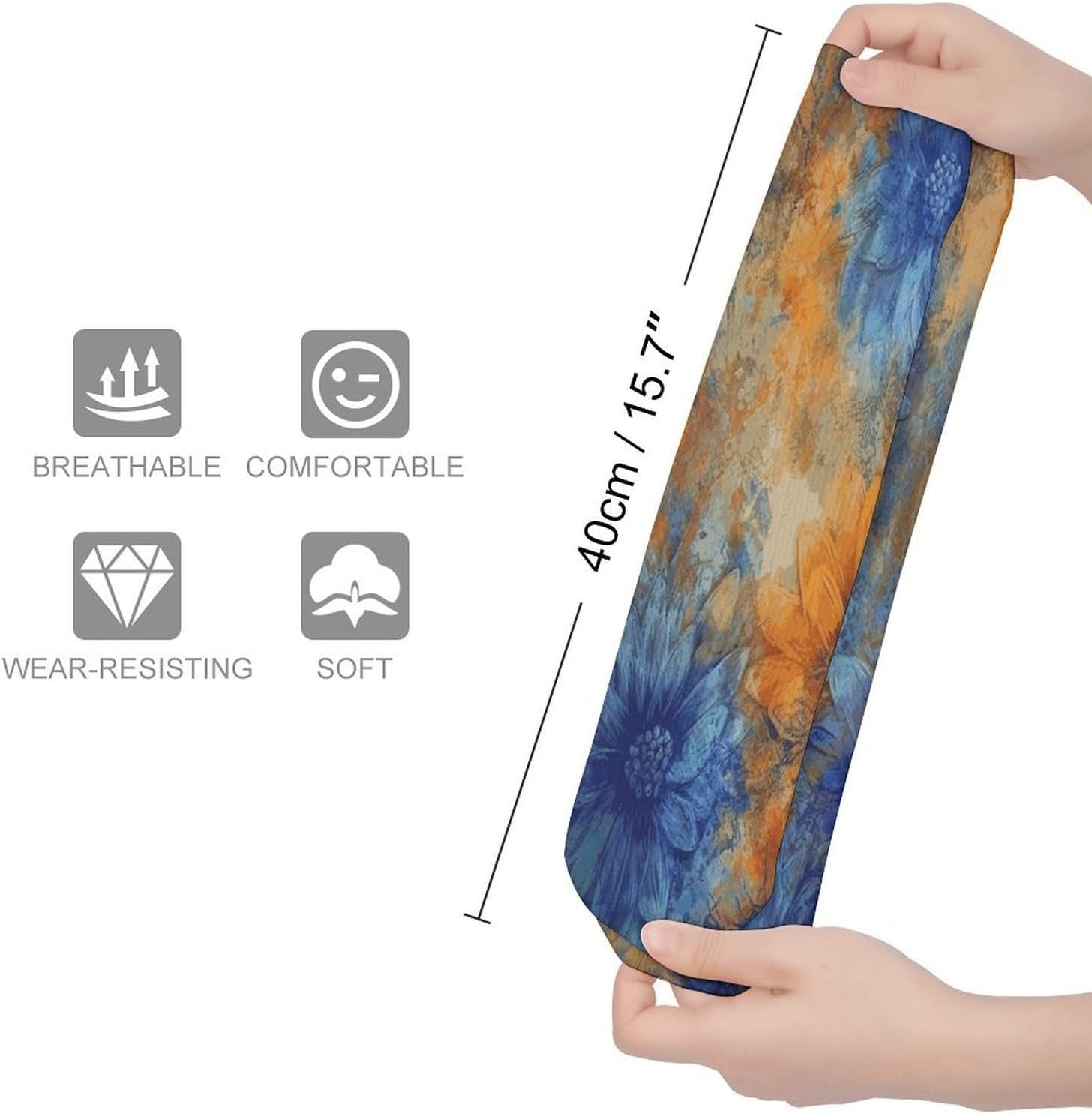 Blue And Orange Flowers Crew Socks Soft Thermal Socks | Socks for Men Women-Casual Wicking,High Stocking for Sports Running-Long Thin Tube Sports Breathable