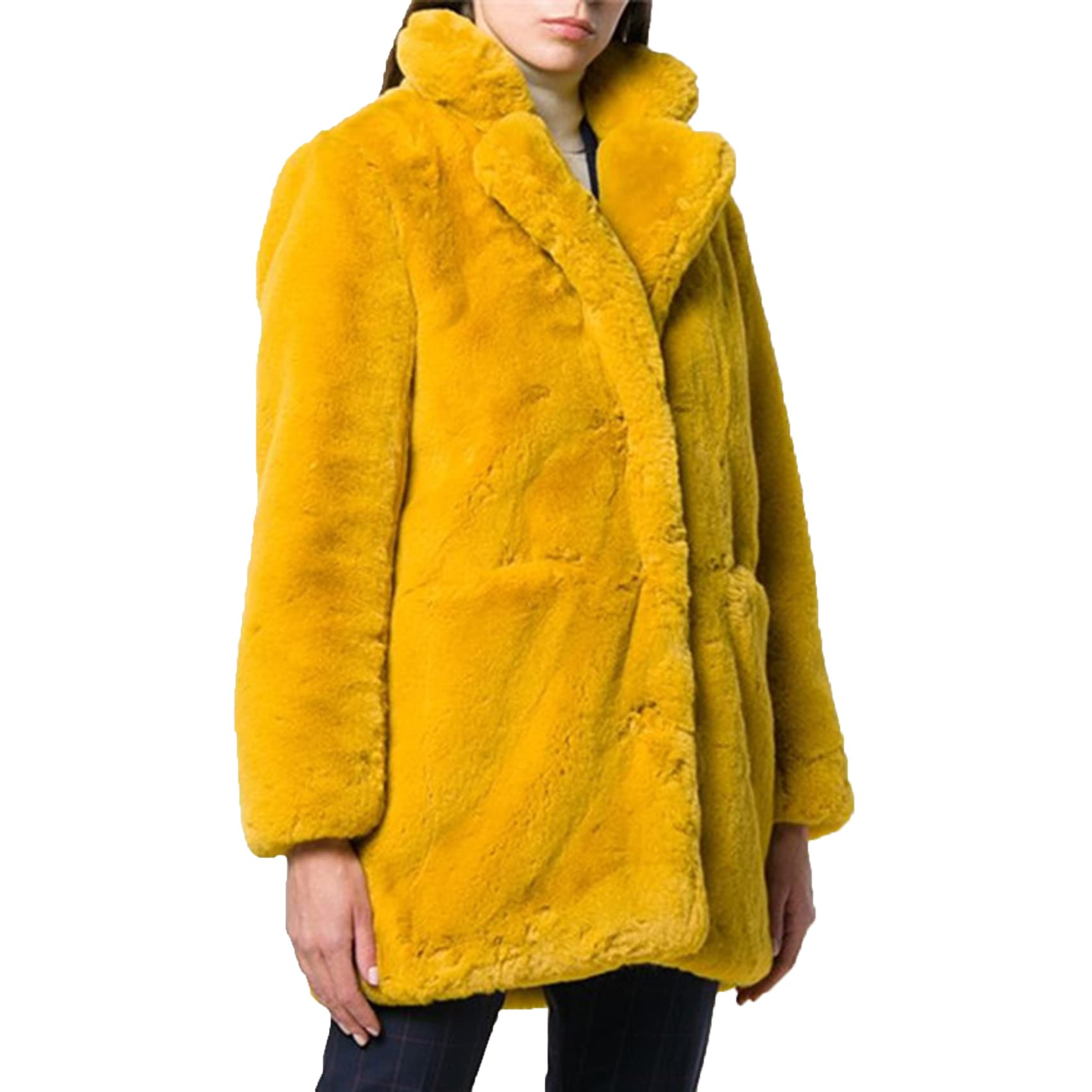 Manteau Mi-Long en Fausse Fourrure pour Femme Manteau Chaud en Laine d'agneau Souple en Molleton