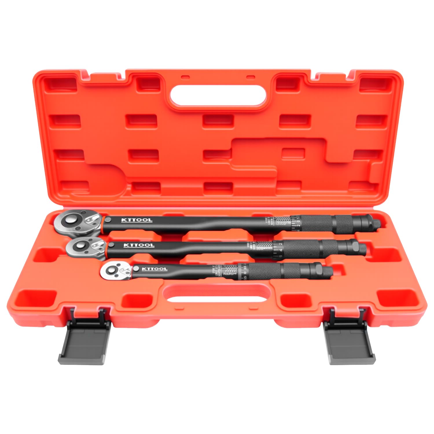 KTTOOL 3PCS 1/4" (5-25 N.m) 3/8" 10-60 N.m 1/2" (20-200 N.m) Drive 72-Tooth Torque Wrench Set, Retractable Flexible Quick-Release Locking Ratchet, 180° Flexible Head, Suitable for Tight Spaces