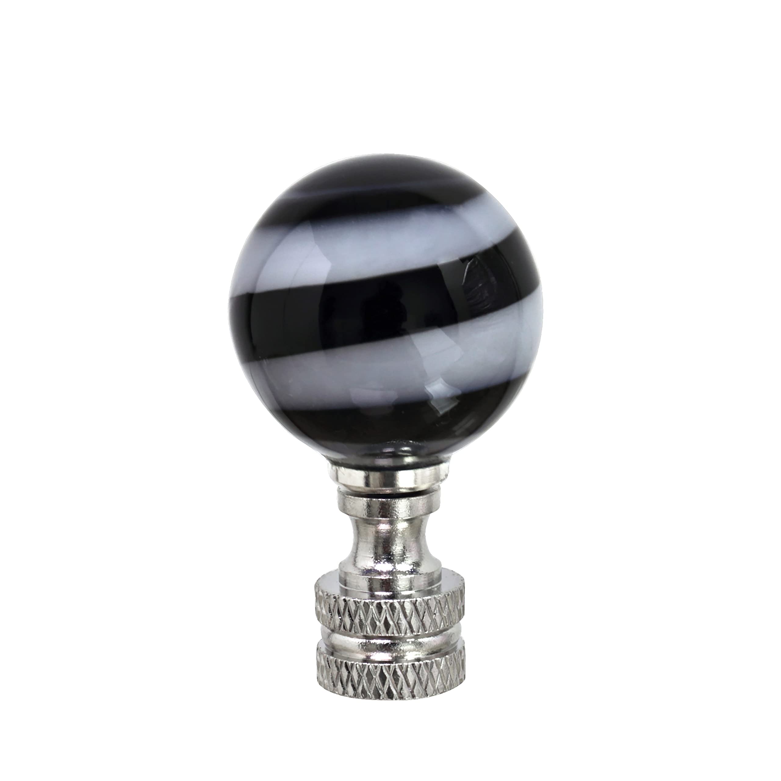 Aspen Creative 24009 Black and White Glass Ball Lamp Finial in Nickel Finish, 2" Tall (1 Pack)