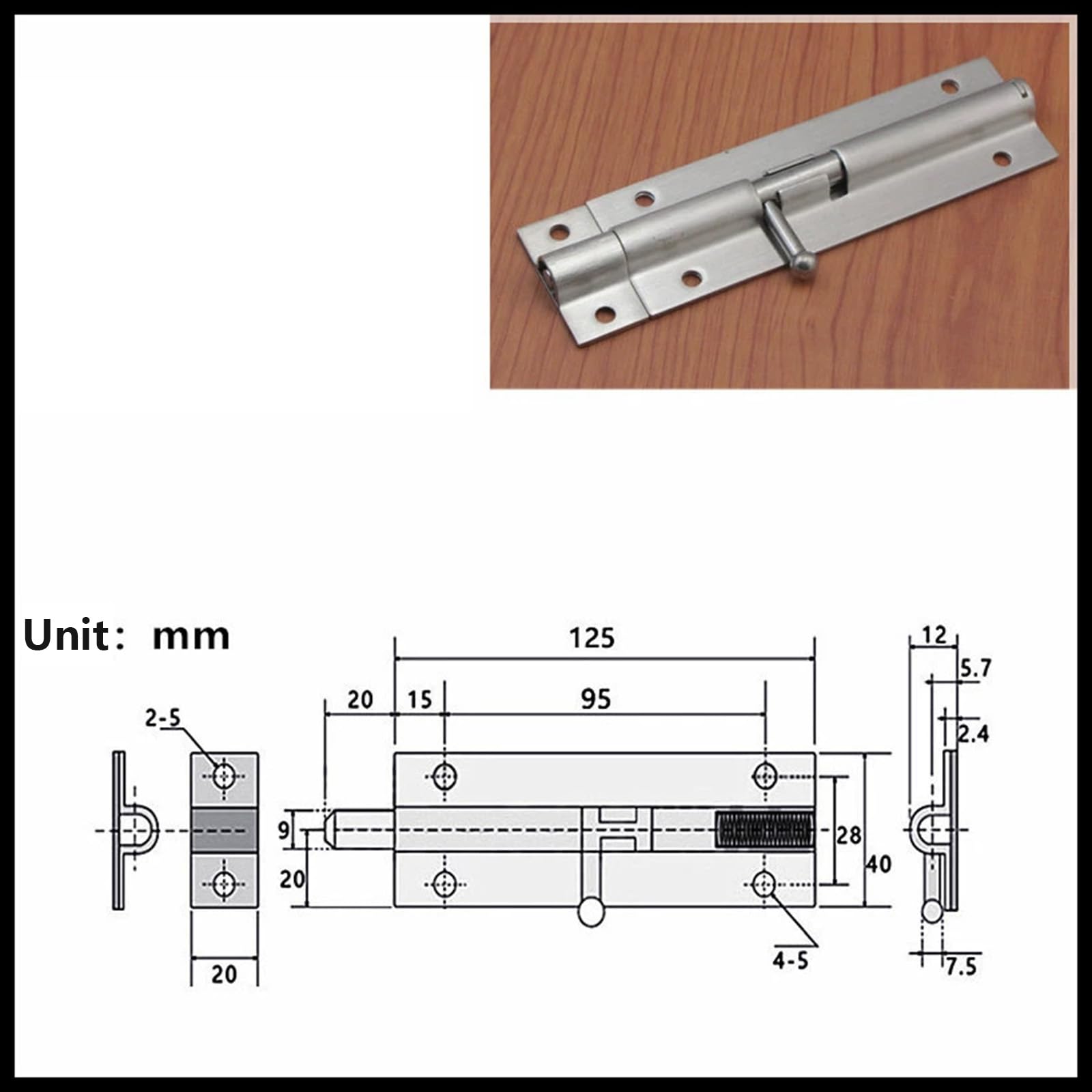 Door Bolt Lock 125mm Stainless Steel Door Latch Barrel Sliding Lock for Bathroom Bedroom - Image 2