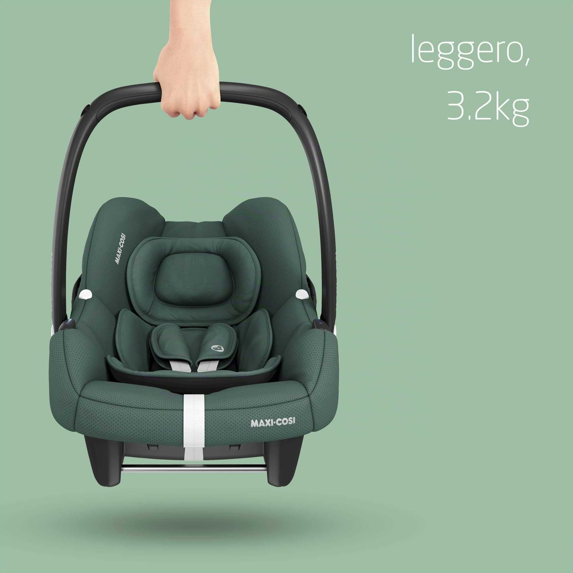 Maxi-Cosi CabrioFix i-Size, Seggiolino auto neonato, 0-12 mesi, 0-12 kg, Seggiolino auto Isofix leggero (3,2 kg), Capottina ampia, Seduta ultra imbottita, Riduttore Neonato, Essential Green